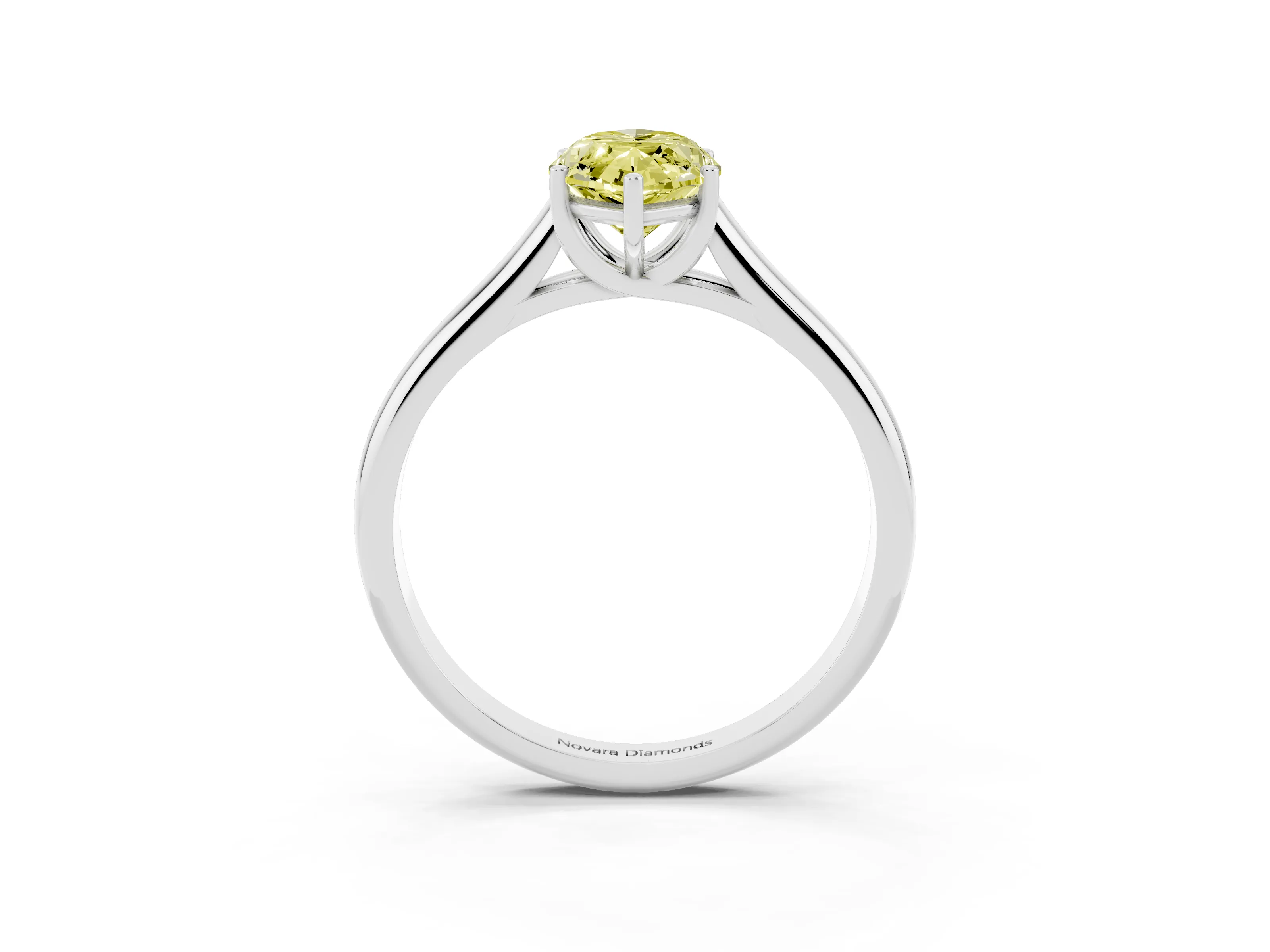 Fancy Yellow Marquise Cut Diamond Solitaire Engagement Ring Set in White gold with Subtly Tapered Band and Prong Setting