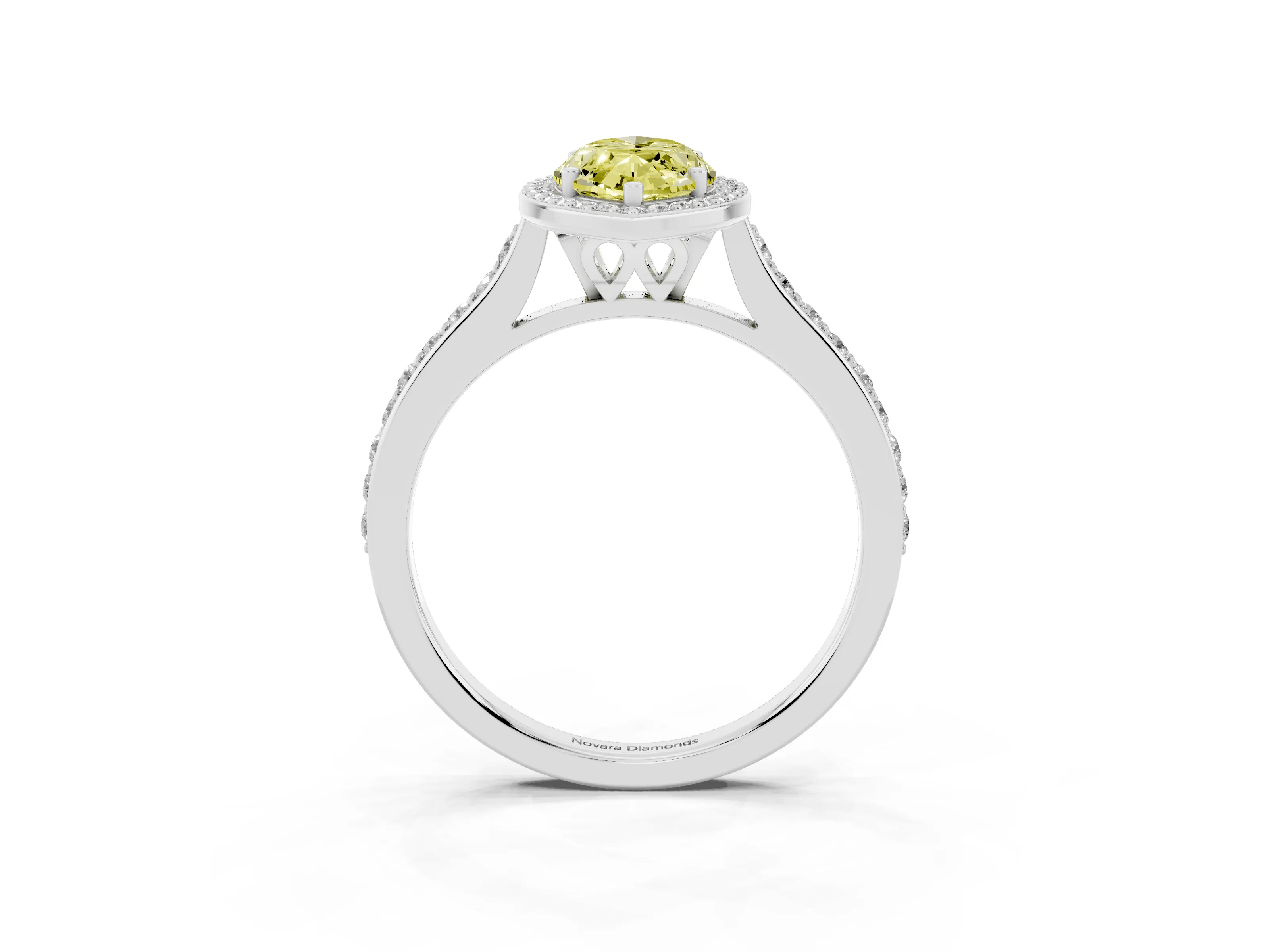 Fancy Yellow Marquise Cut Diamond Halo Engagement Ring Set in Silver with Round Pavé Shoulders and Heart Gallery