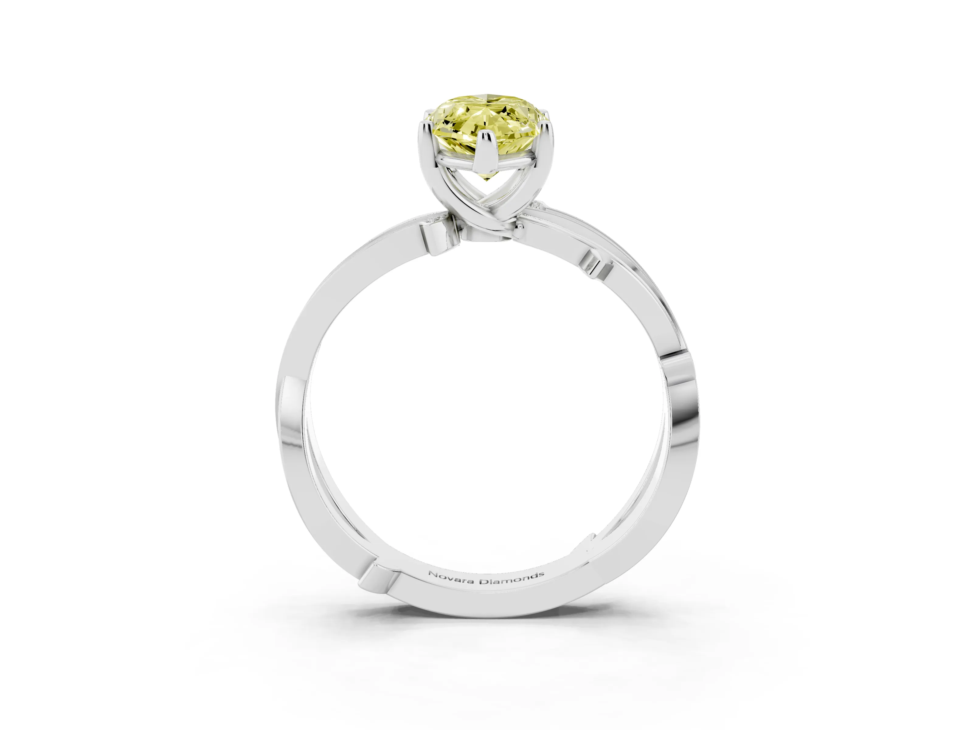 Fancy Yellow Marquise Cut Diamond Pavé Twist Band Solitaire Ring Set in Platinum with Prong Setting