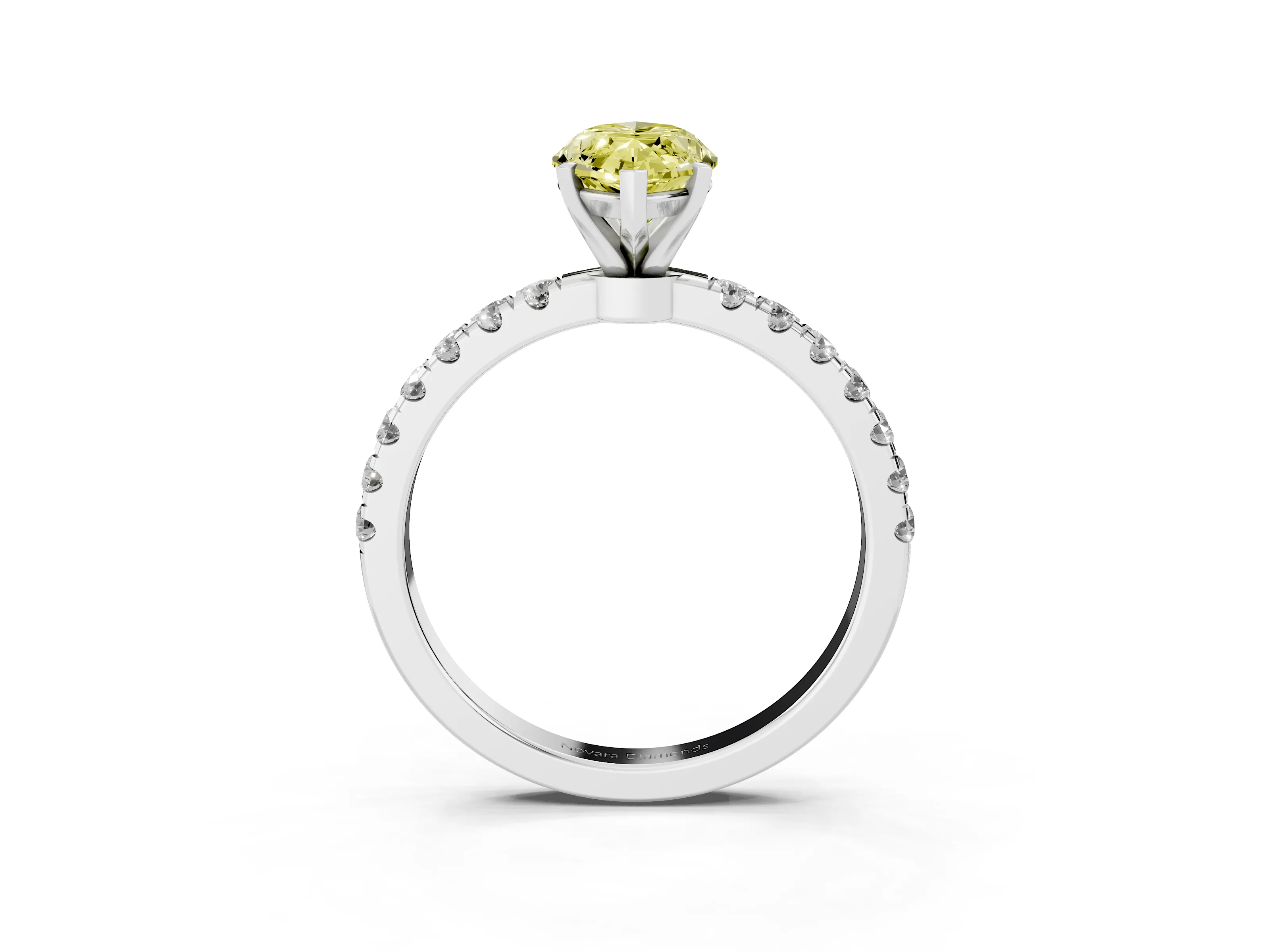 Fancy Yellow Marquise Cut Diamond Solitaire Ring Set in Platinum with Pavé Accents and Prong Setting