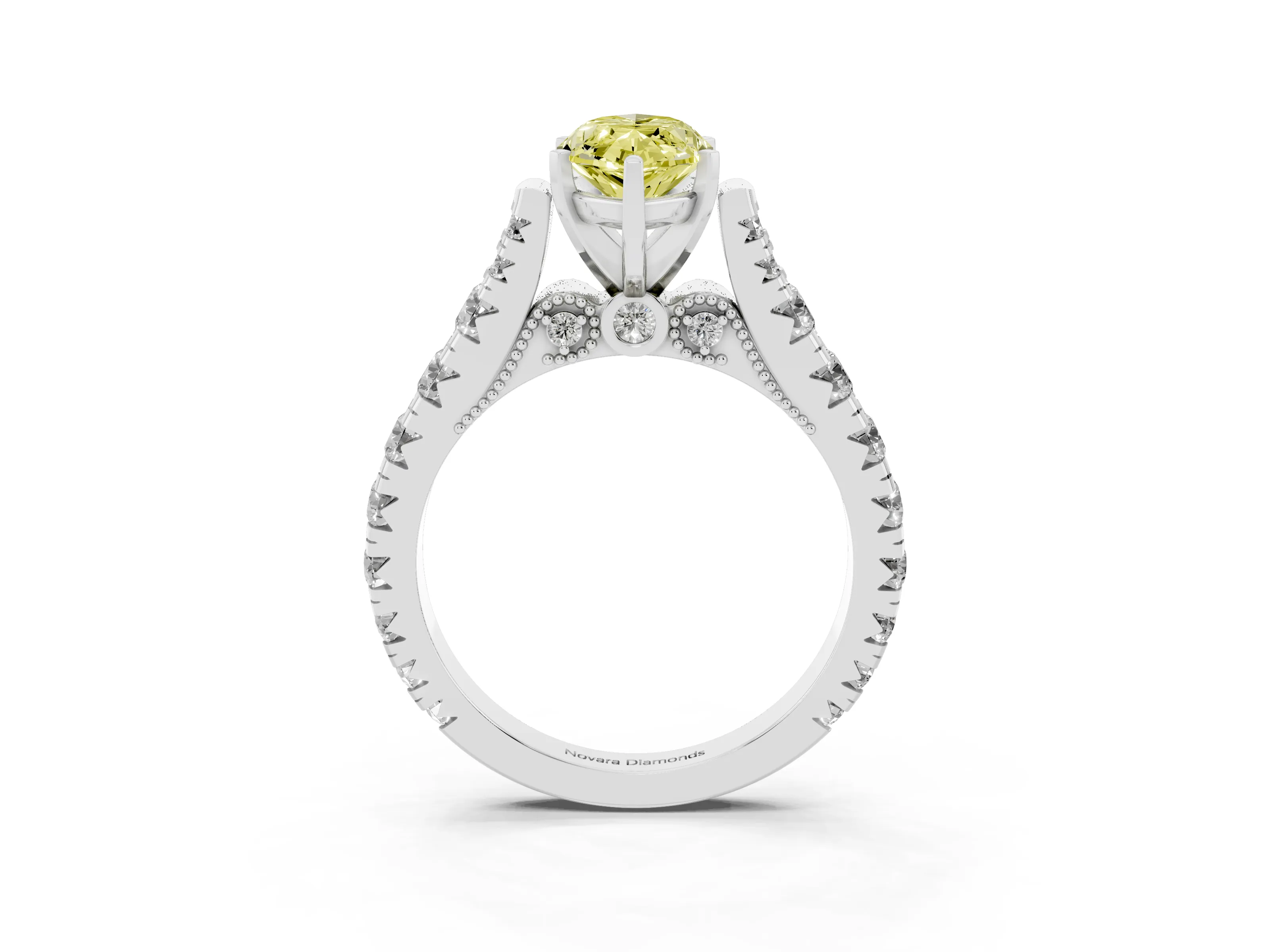 Fancy Yellow Marquise Cut Diamond Classic Solitaire Ring Set in Silver with Pavé Band and Prong Setting