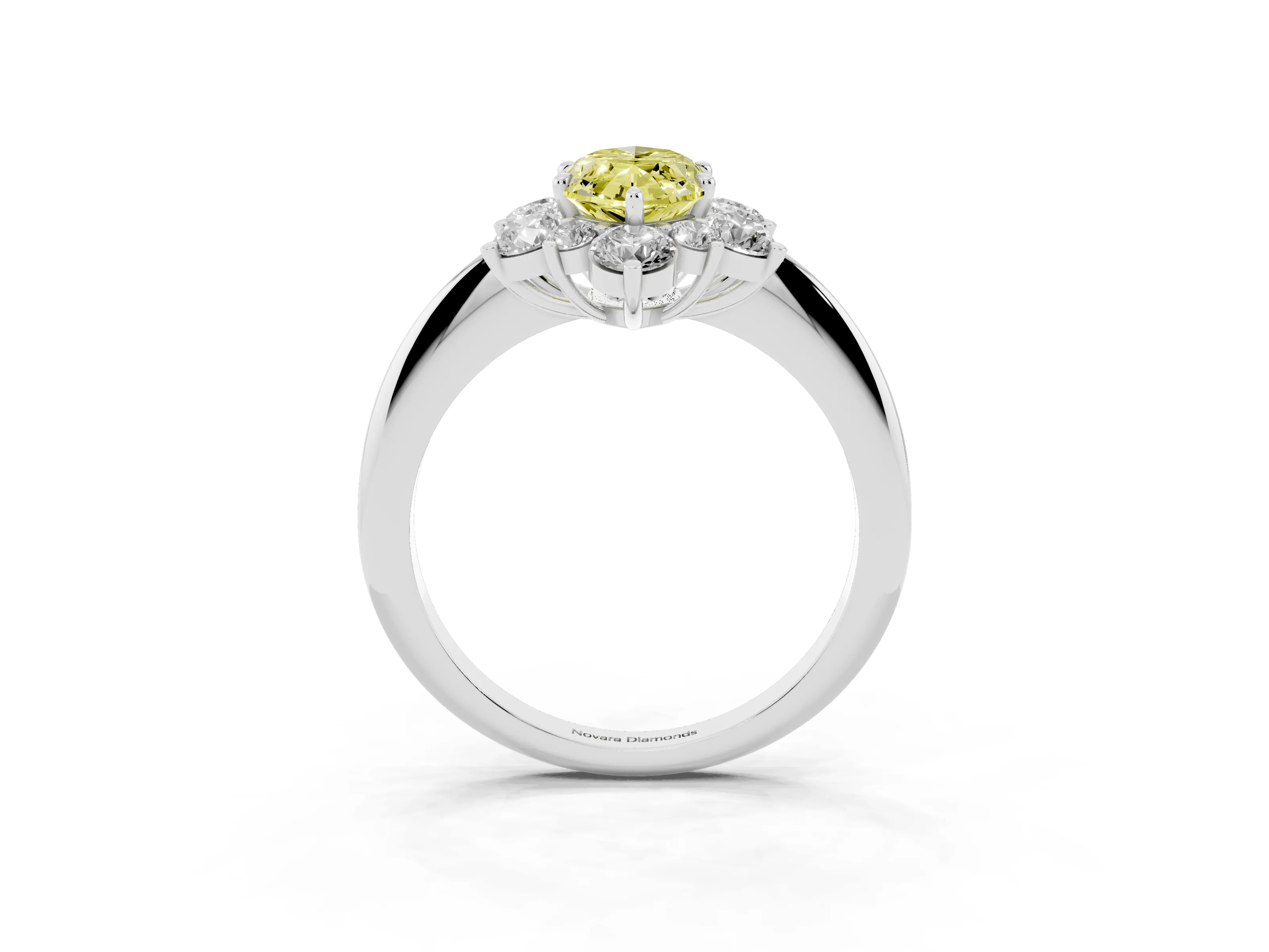Fancy Yellow Marquise Cut Diamond Cluster Halo Ring Set in White gold with Solitaire Band and Prong Setting