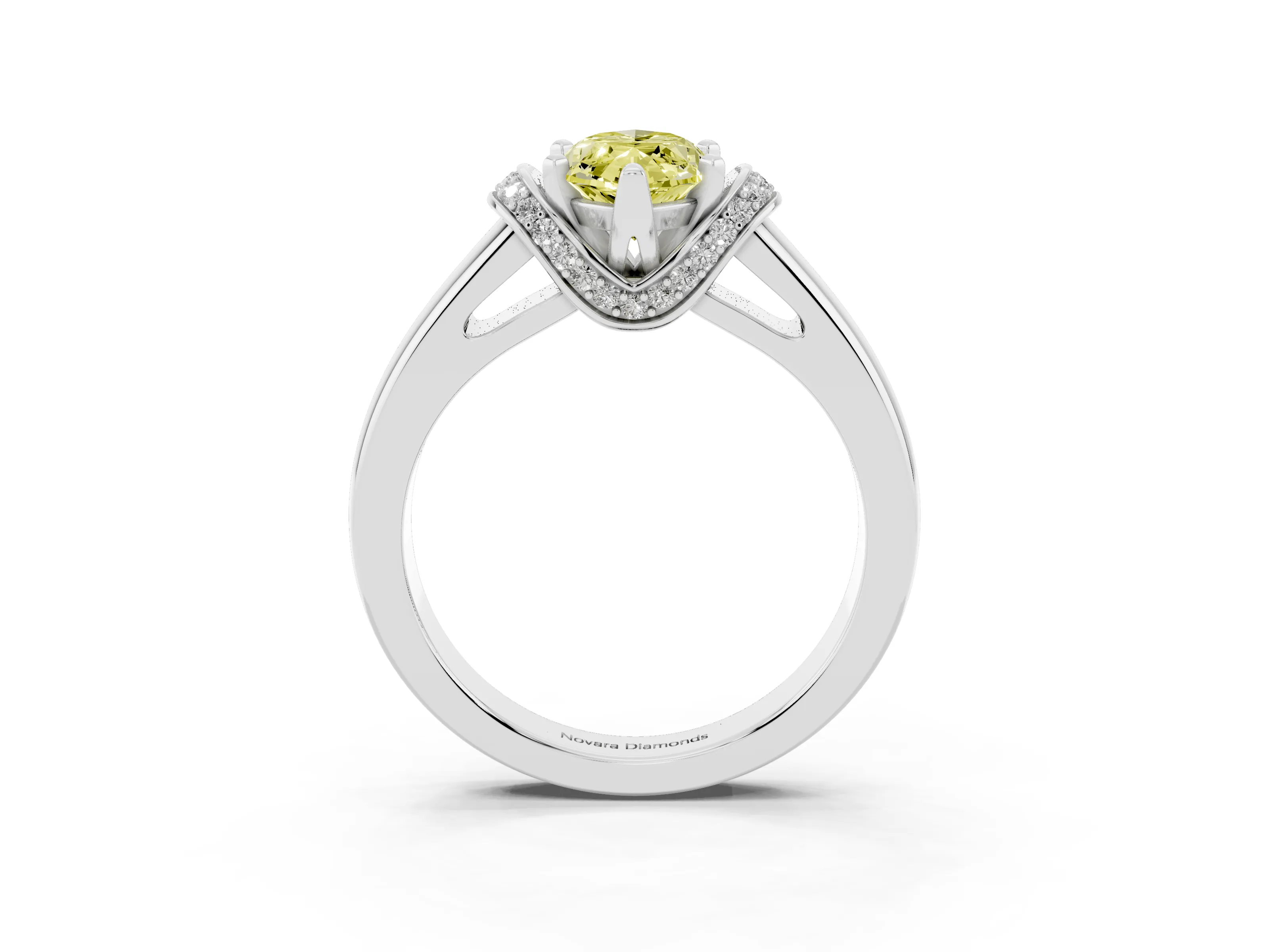 Fancy Yellow Marquise Cut Diamond Pavé Band Solitaire Ring Set in Platinum with Prong Setting