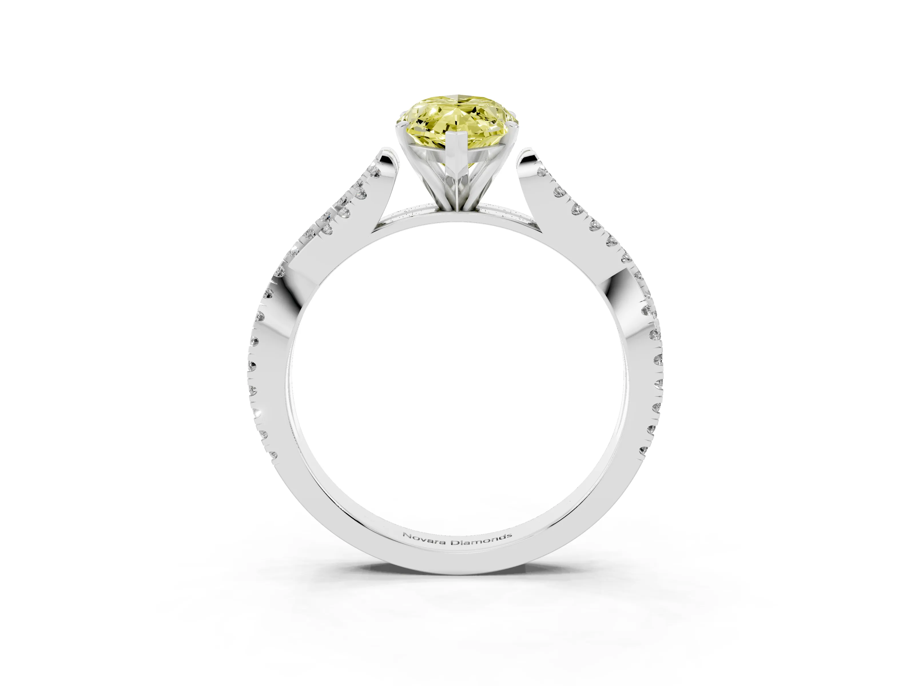 Fancy Yellow Marquise Cut Diamond Solitaire Engagement Ring Set in Platinum with Twisted Pavé Band and Prong Setting