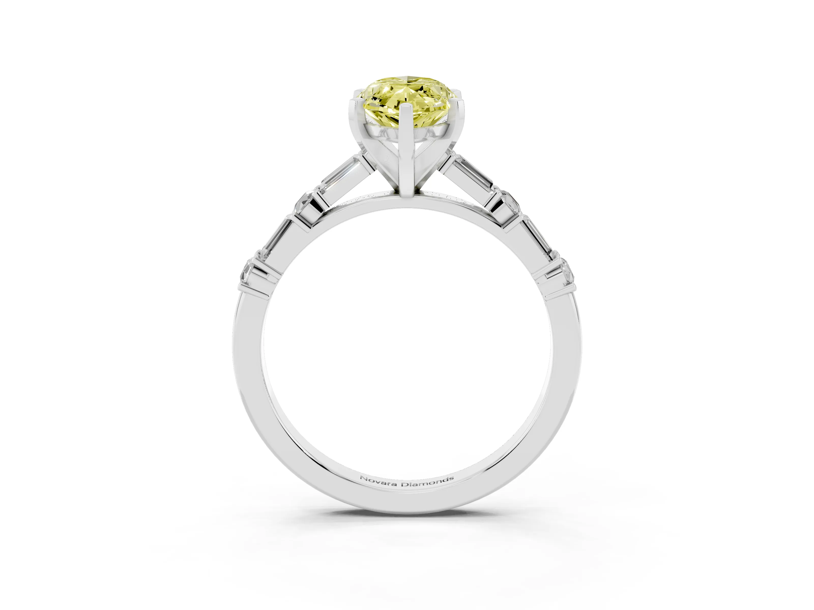 Fancy Yellow Marquise Cut Diamond Solitaire Set in Silver with Side Baguettes and Channel Set Band