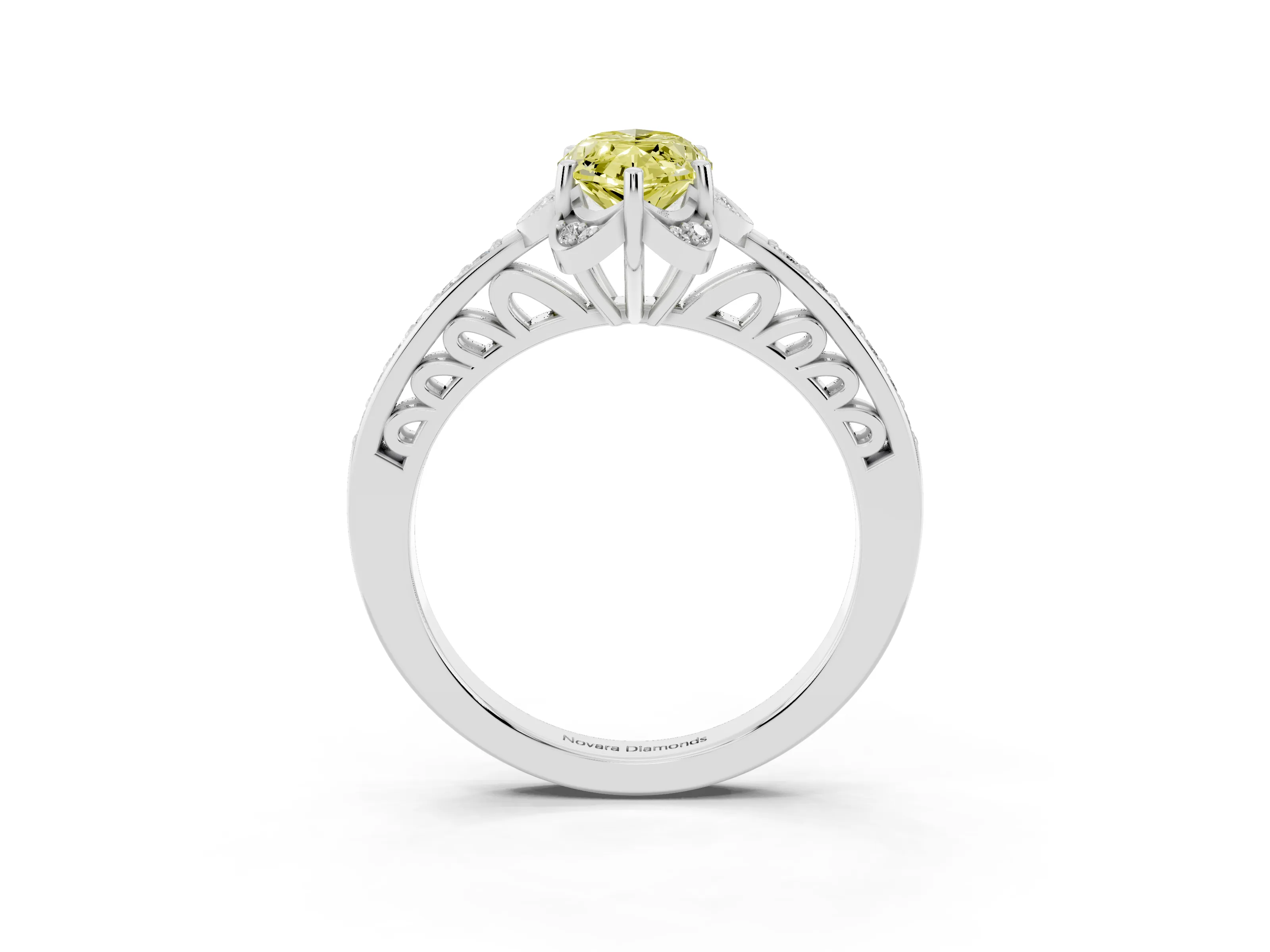 Fancy Yellow Marquise Cut Diamond Halo Ring Set in Silver with Channel Set Band and Prong Setting