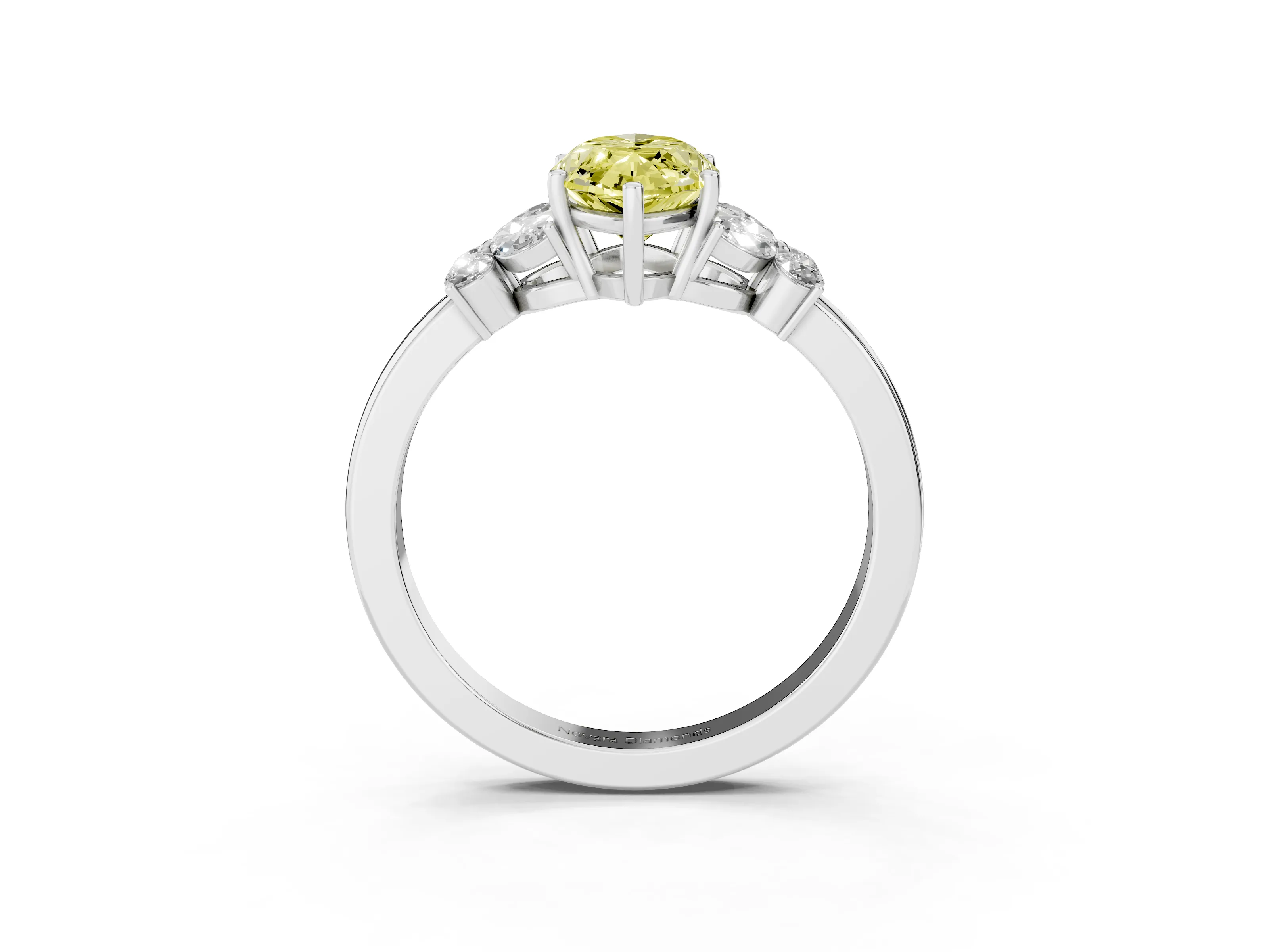 Fancy Yellow Marquise Cut Diamond Solitaire Floral Ring Set in Platinum with Marquise Petals and Prong Setting