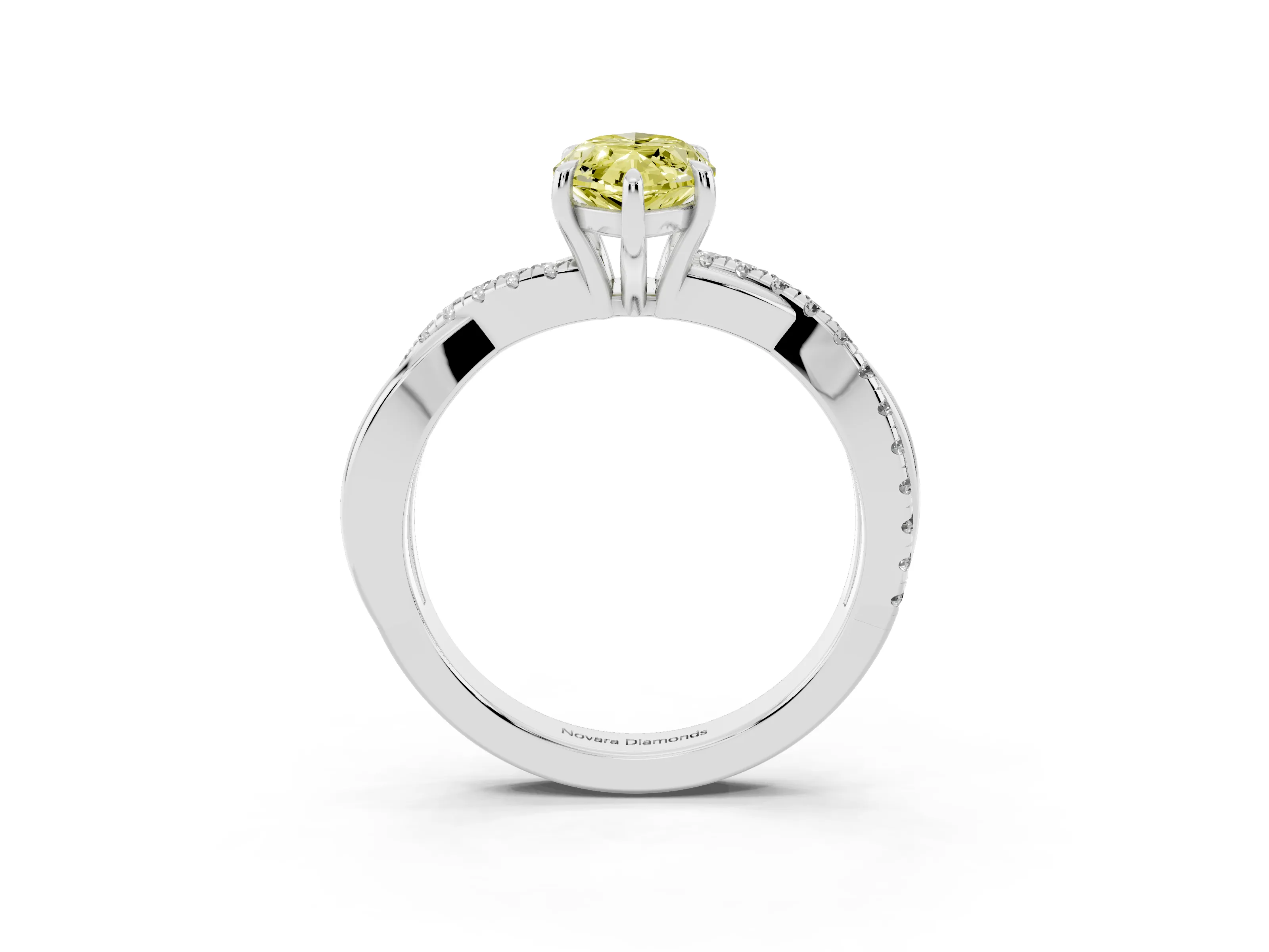 Fancy Yellow Marquise Cut Diamond Twisted Pavé Band Ring Set in Silver with Prong Setting