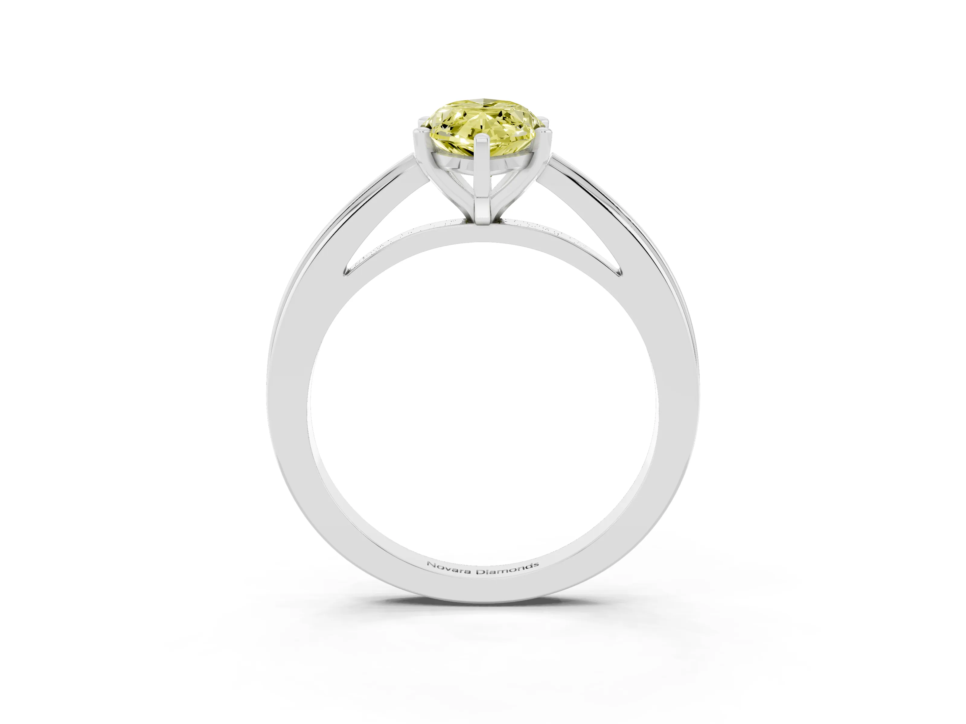 Fancy Yellow Marquise Cut Diamond Solitaire Ring Set in Platinum with Prong Setting and Classic Band