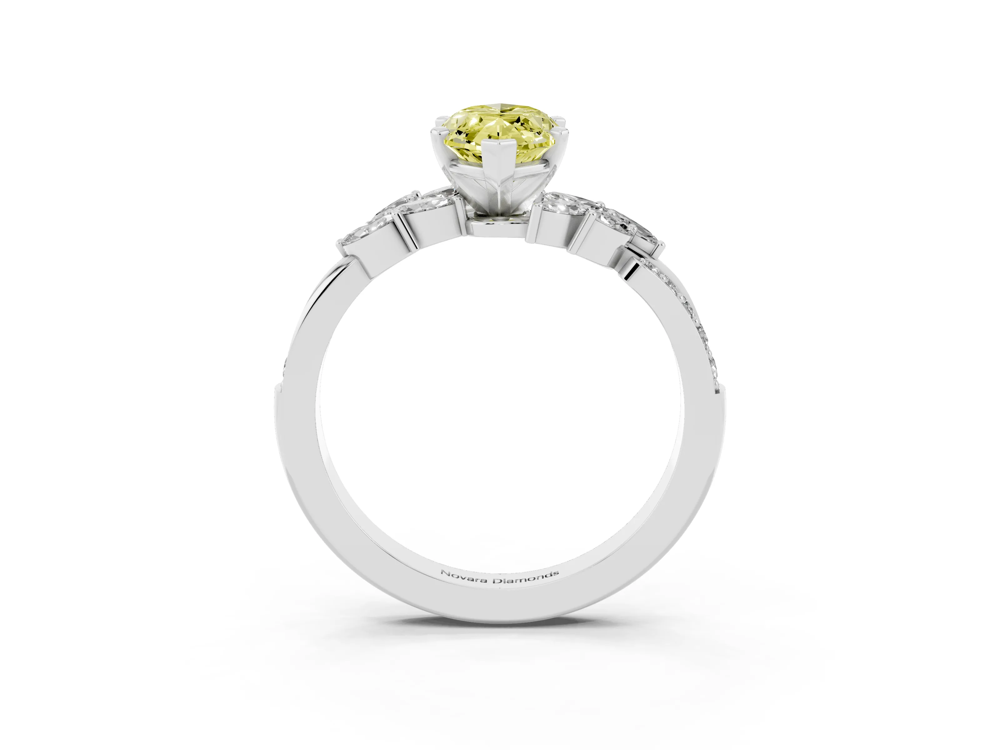 Fancy Yellow Marquise Cut Diamond Solitaire Ring Set in Silver with Marquise Twist Band and Prong Setting