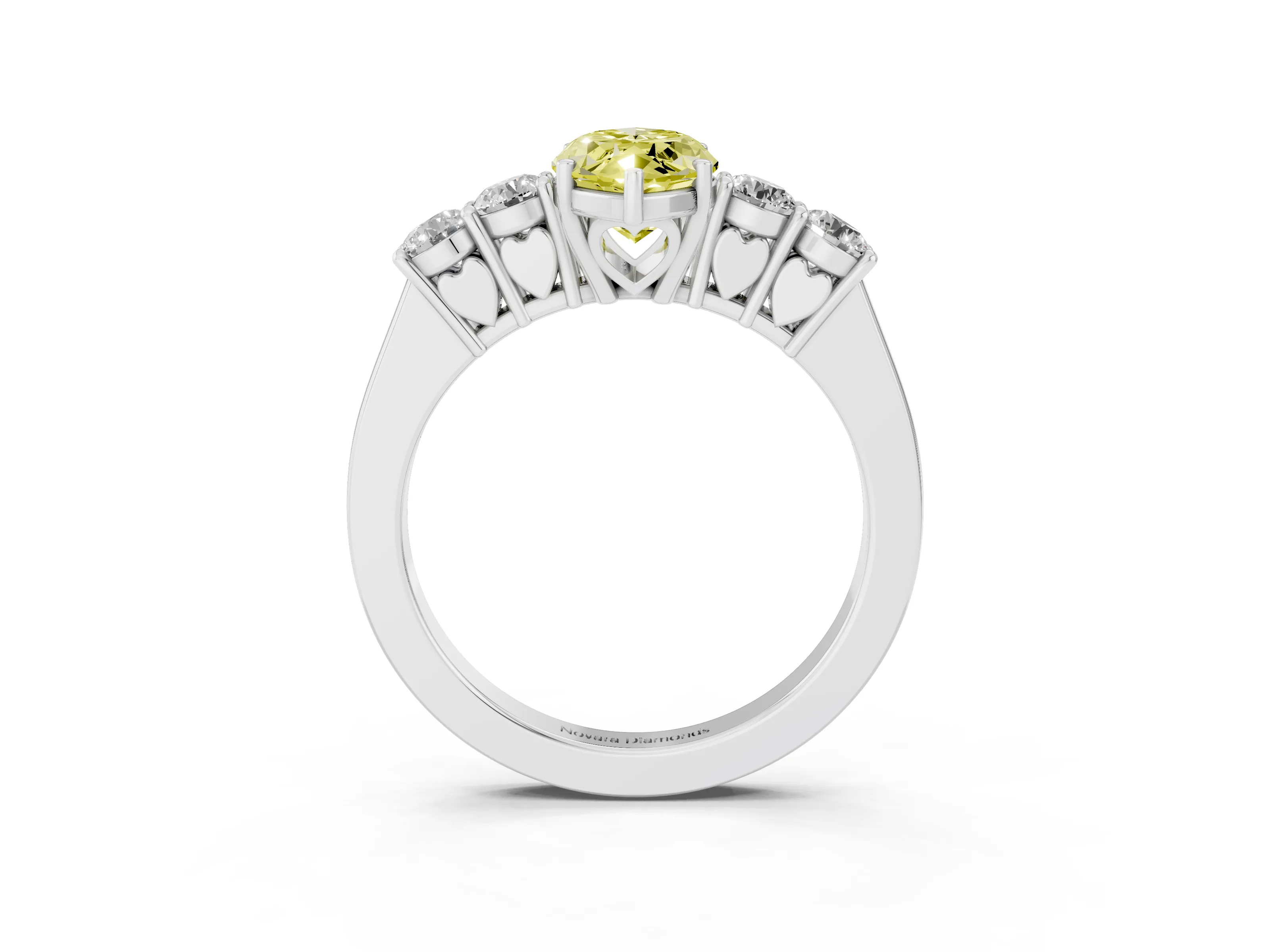 Fancy Yellow Marquise Cut Diamond Five-Stone Prong Set Band Ring Set in White gold with Polished Band