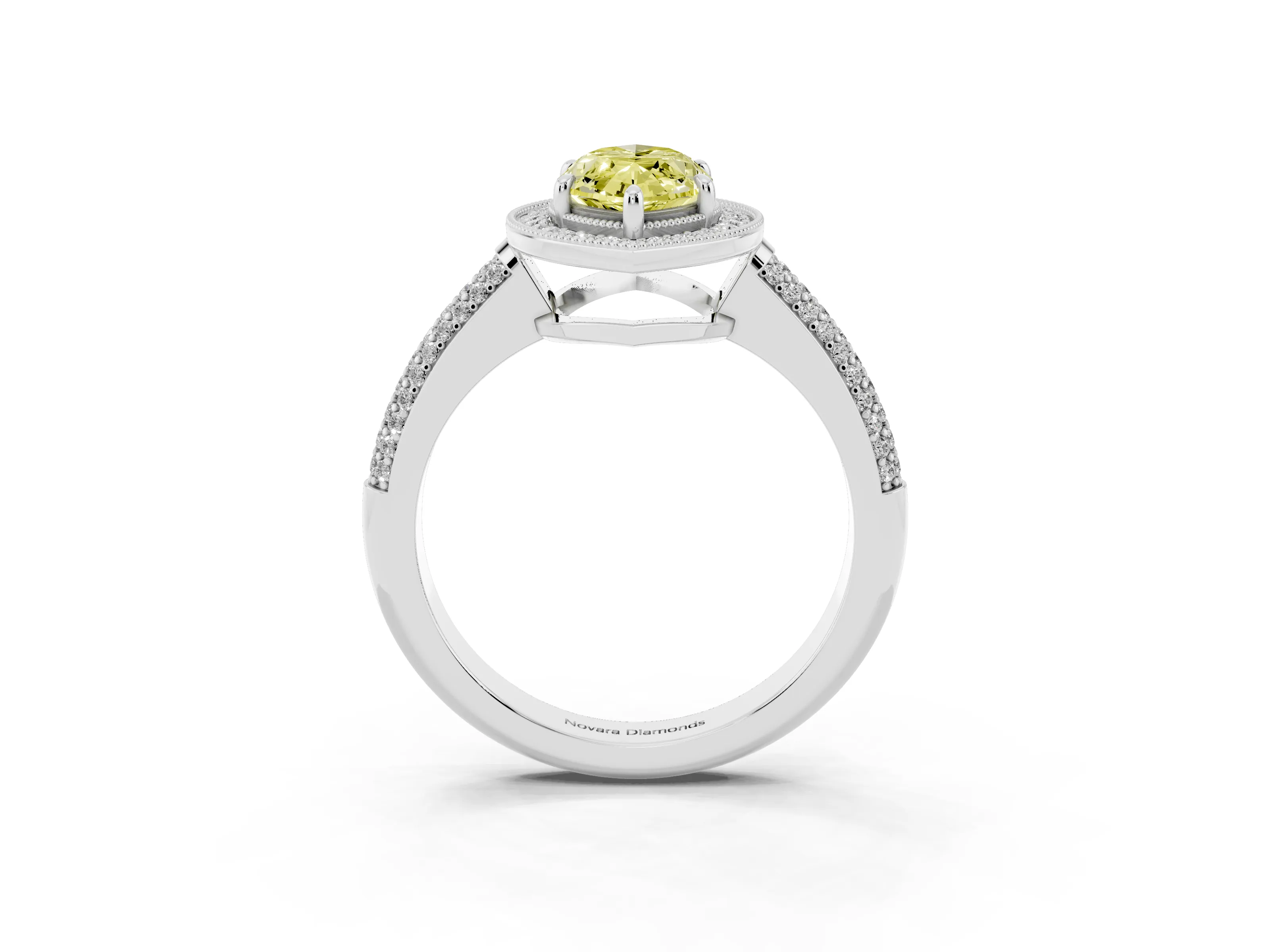 Fancy Yellow Marquise Cut Diamond Halo Pavé Band Set in Silver with Prong Setting