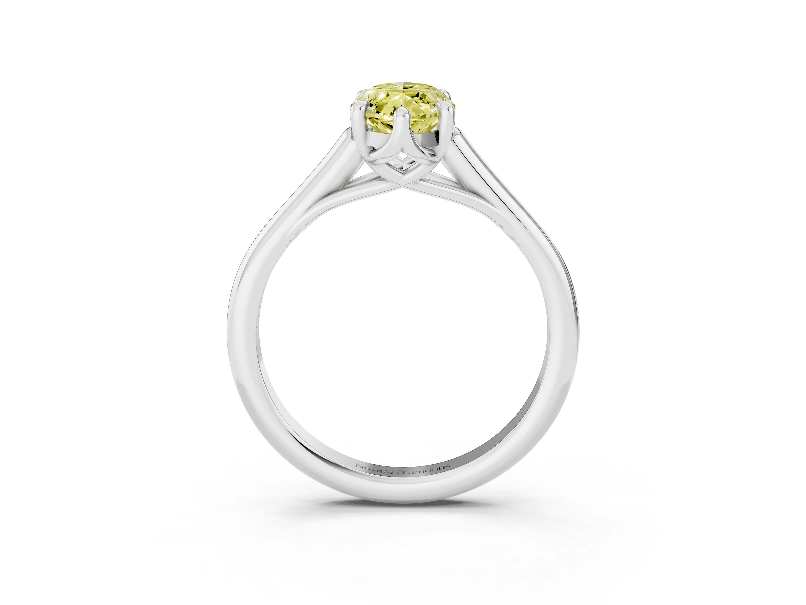 Fancy Yellow Marquise Cut Diamond Solitaire Engagement Ring Set in Platinum with Prong Setting and Plain Classic Band