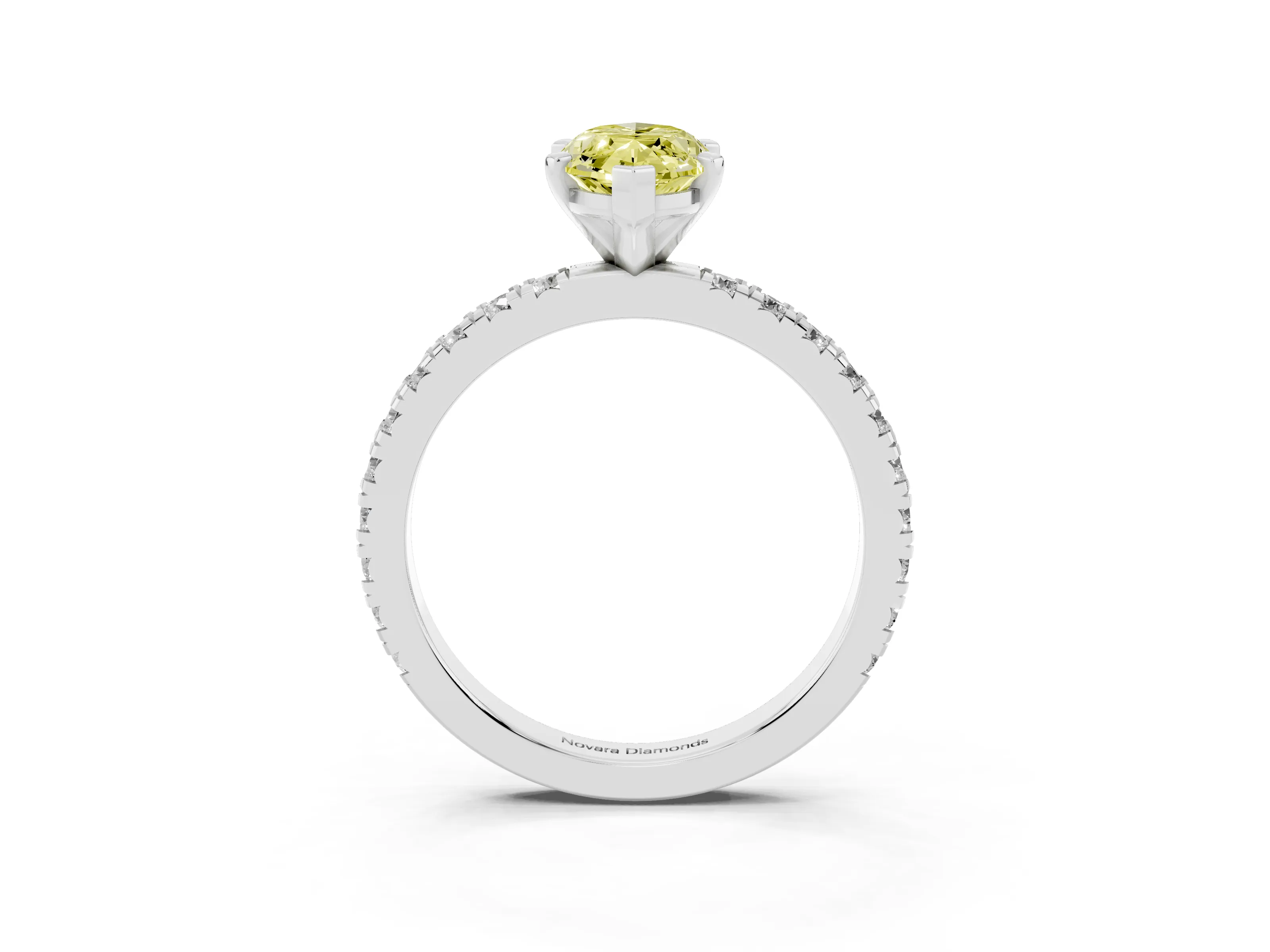 Fancy Yellow Marquise Cut Diamond Pavé Band Solitaire Set in White gold with Prong Setting
