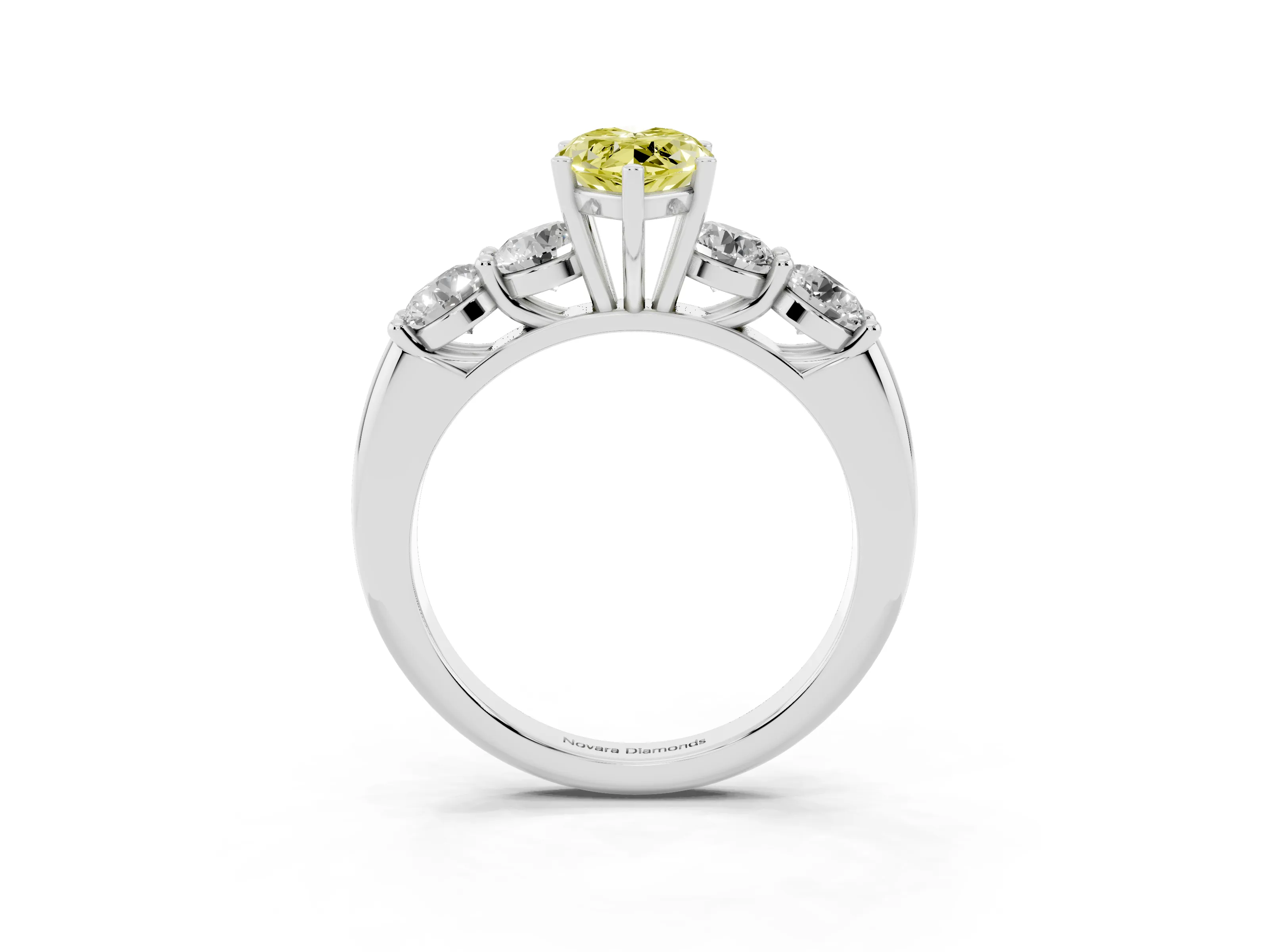 Fancy Yellow Marquise Cut Diamond Five-Stone Prong Set Ring Set in White gold with Classic Band