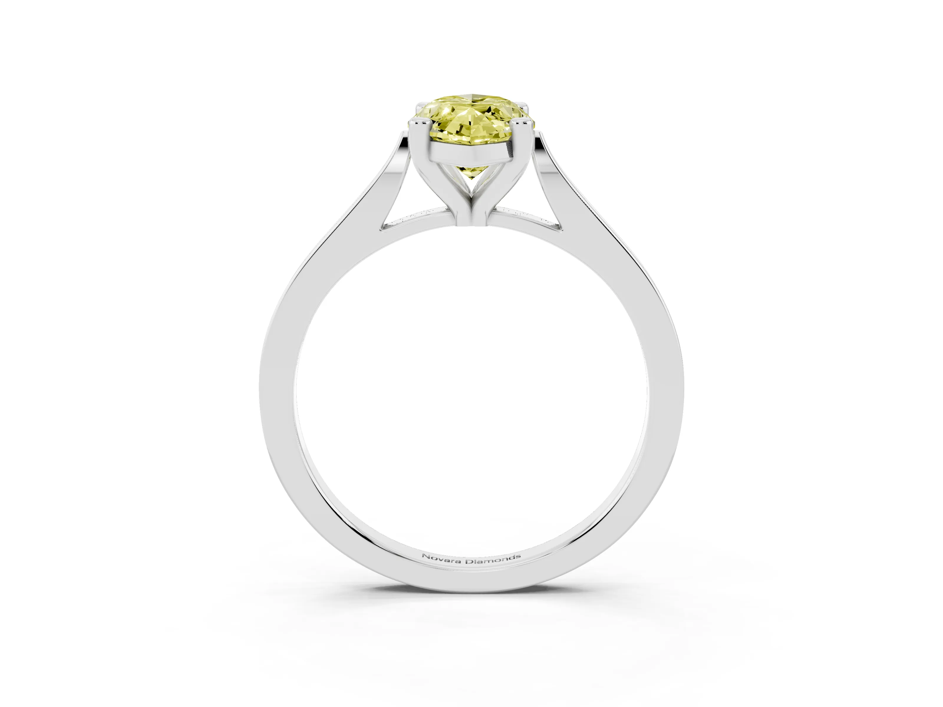 Fancy Yellow Marquise Cut Diamond Solitaire Ring Set in White gold with Prong Setting and Tapered Band