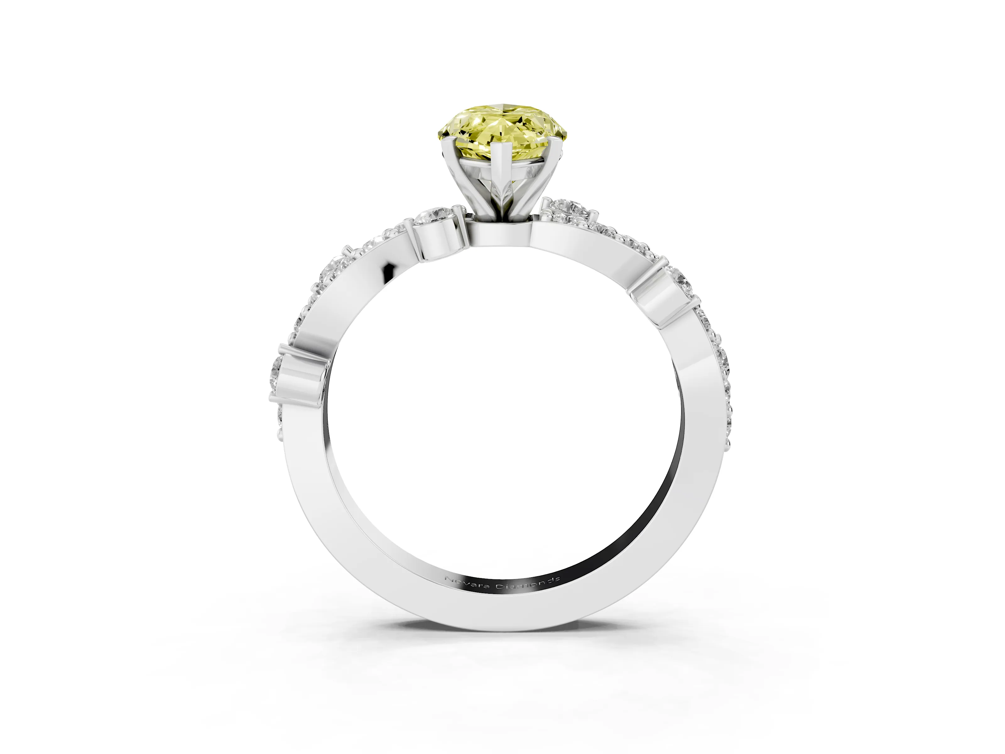 Fancy Yellow Marquise Cut Diamond Solitaire Twisted Band Set in Platinum with Pavé Setting