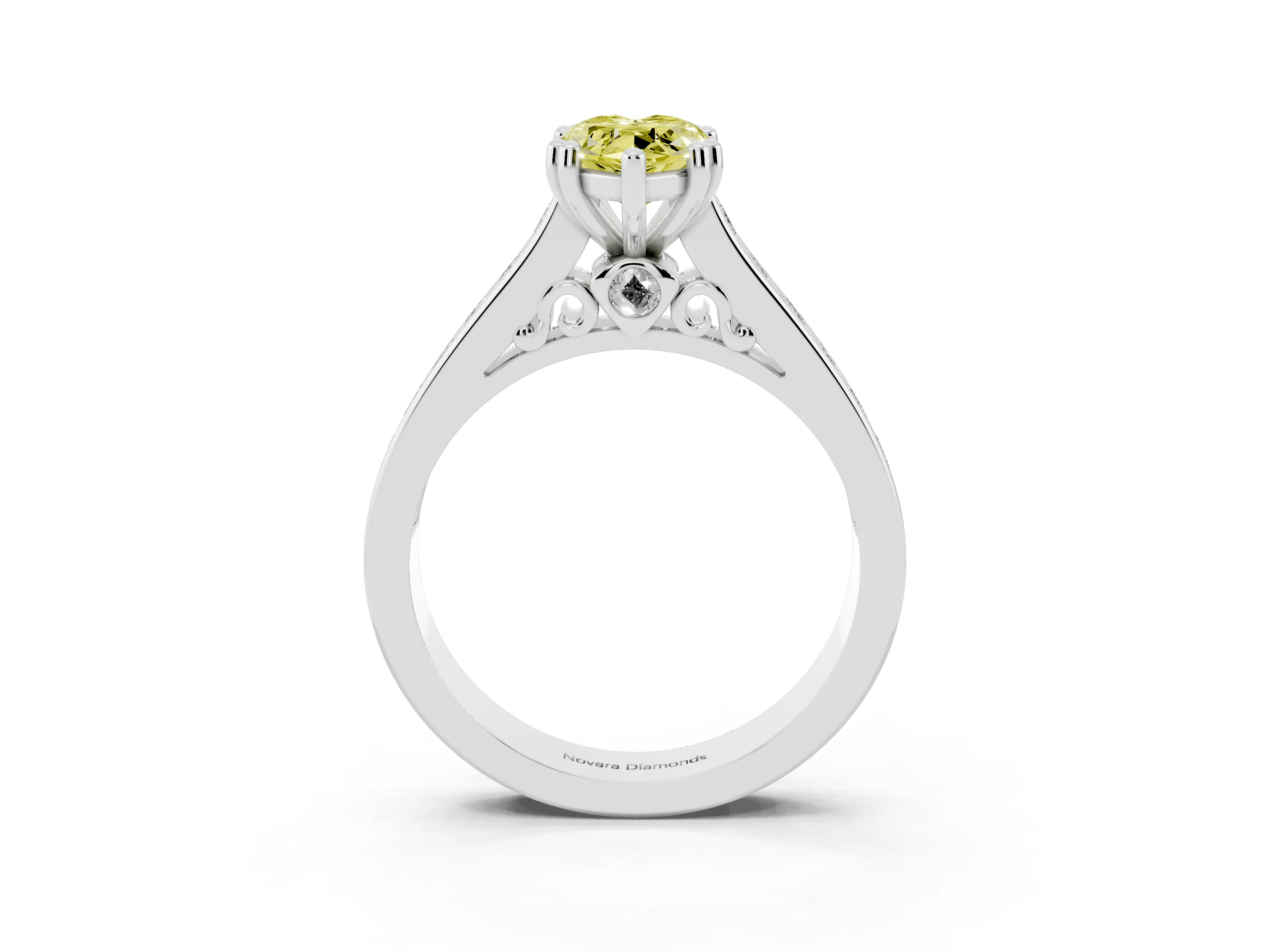 Fancy Yellow Marquise Cut Diamond Channel Set Solitaire Engagement Ring Set in Silver with Prong Setting