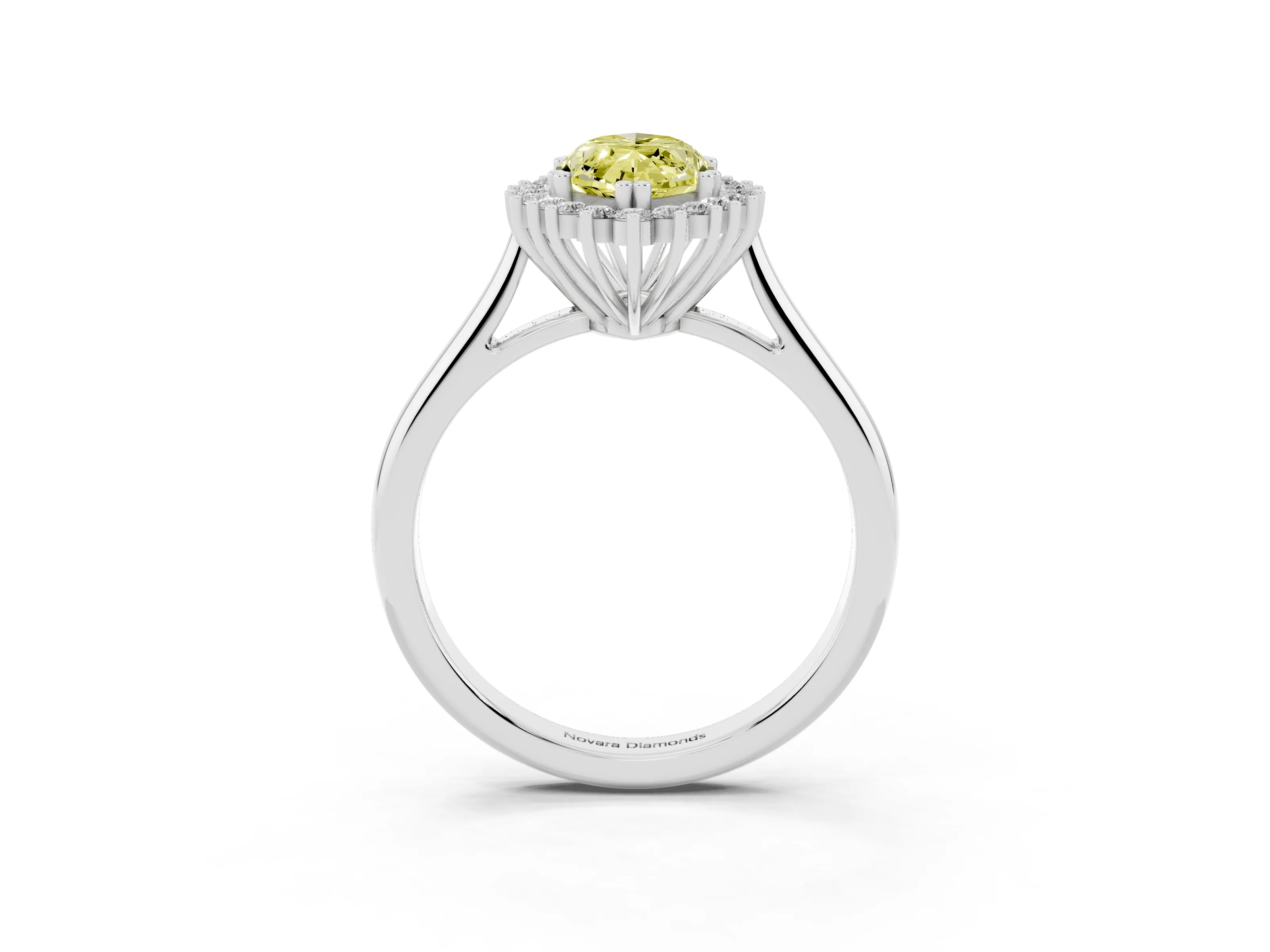 Fancy Yellow Marquise Cut Diamond Halo Ring Set in Platinum with Plain Solitaire Band and Prong Setting