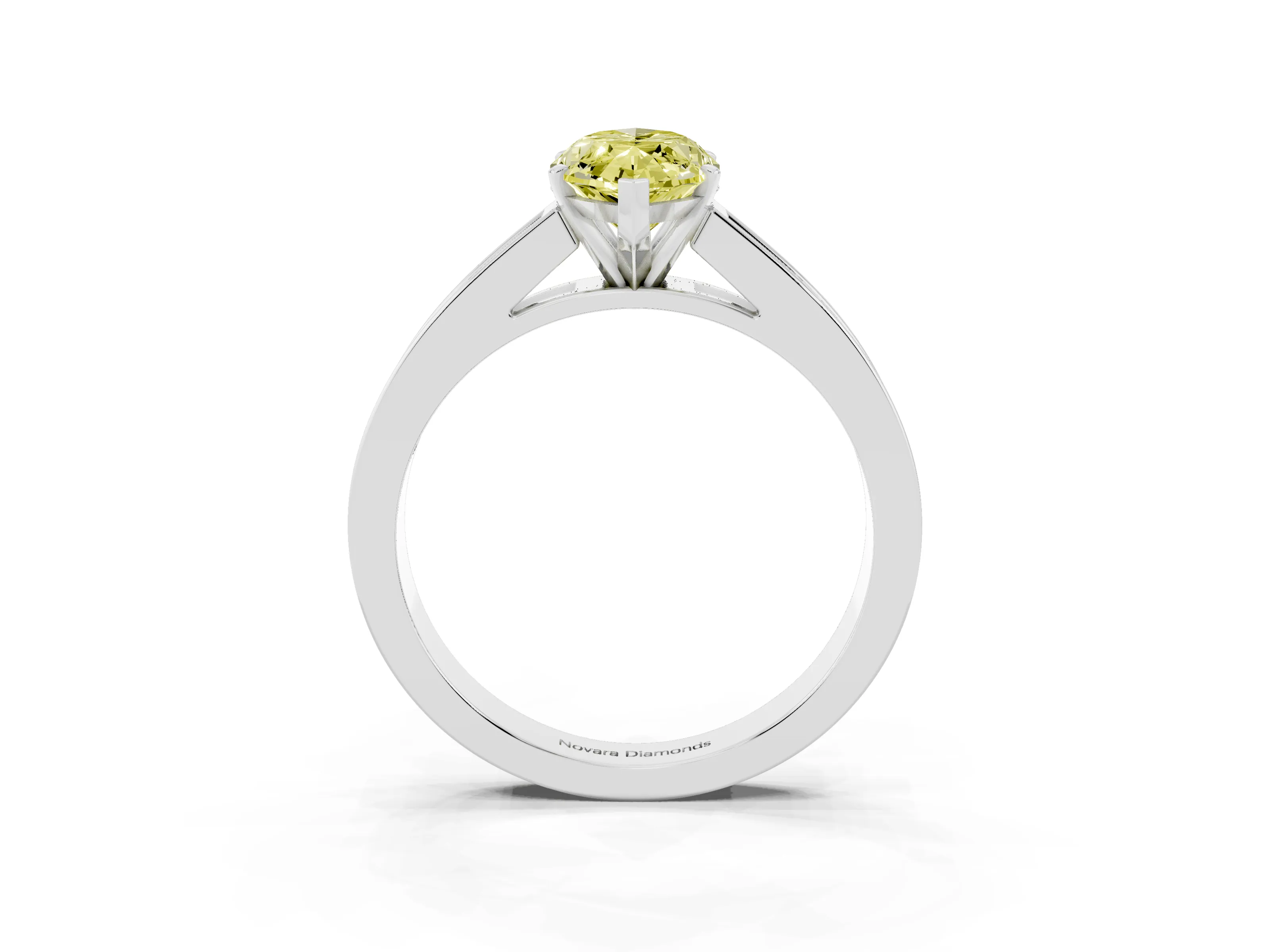 Fancy Yellow Marquise Cut Diamond Solitaire Ring Set in Platinum with Channel-Set Band and Prong Setting