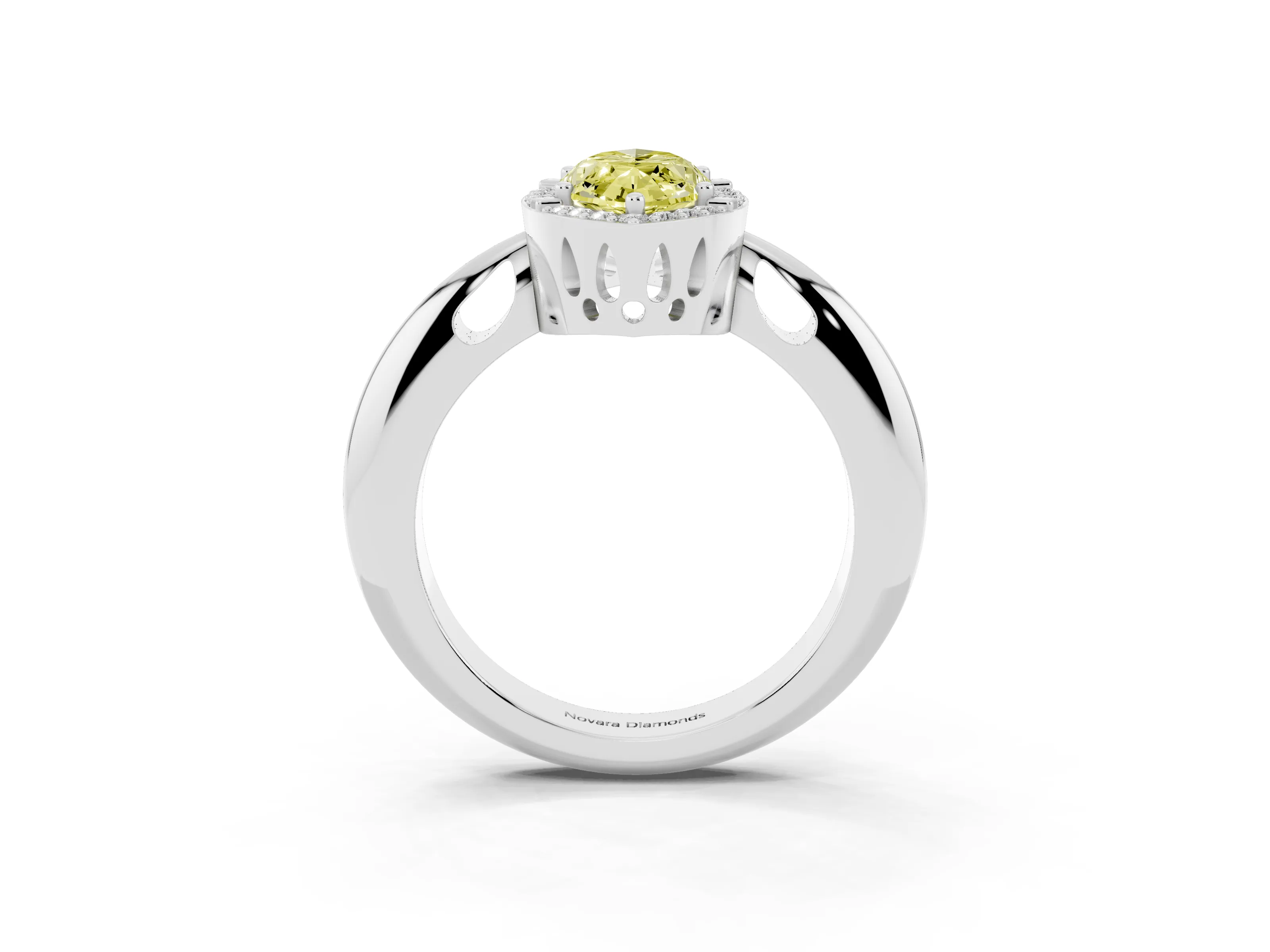 Fancy Yellow Marquise Cut Diamond Halo Engagement Ring Set in Platinum with Plain Split Shank and Prong Setting