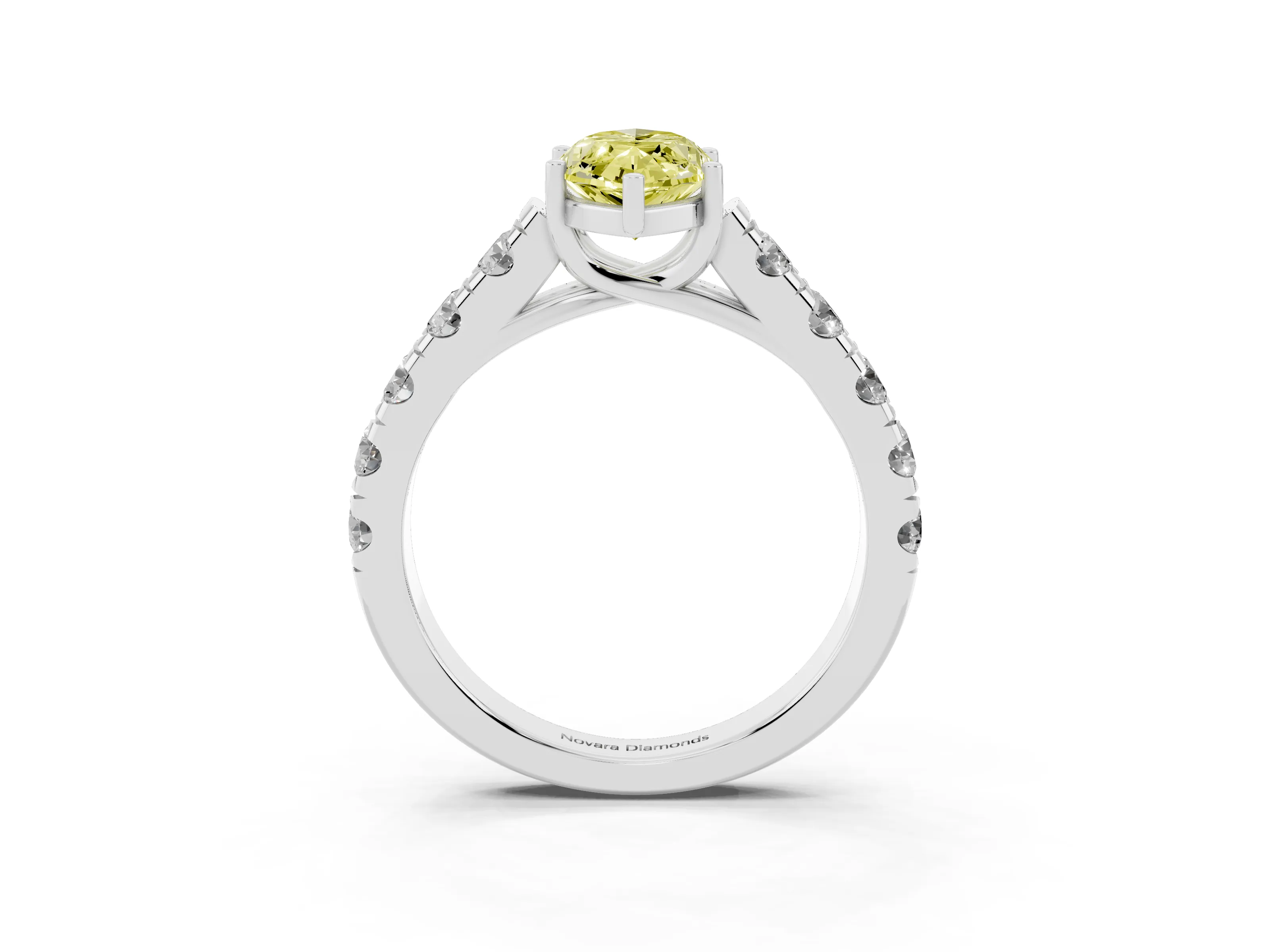 Fancy Yellow Marquise Cut Diamond Solitaire Ring Set in Platinum with Cut-Down Micro Pavé Band and Prong Setting