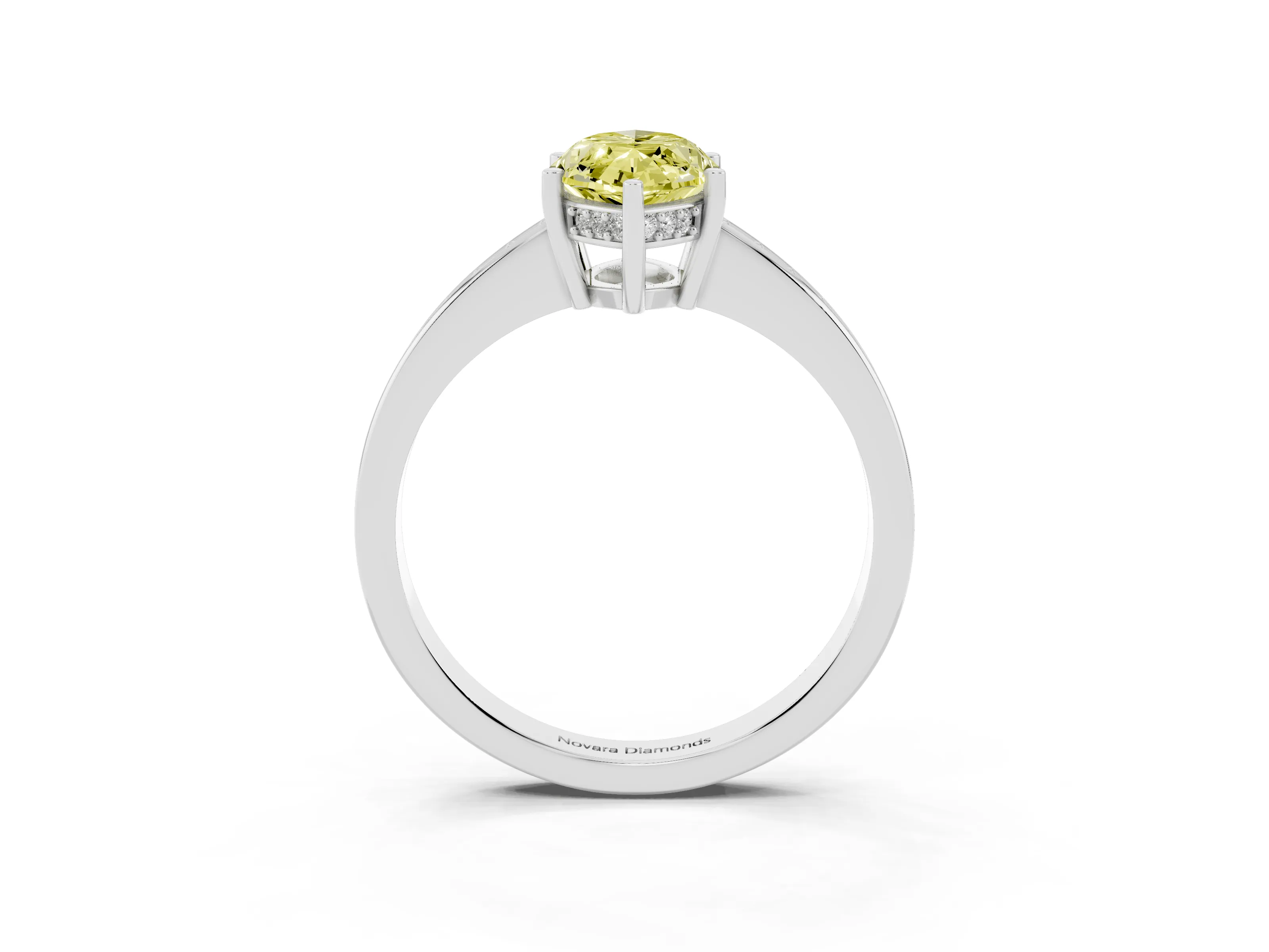 Fancy Yellow Marquise Cut Diamond Pavé Band Prong Set Solitaire Ring Set in Platinum