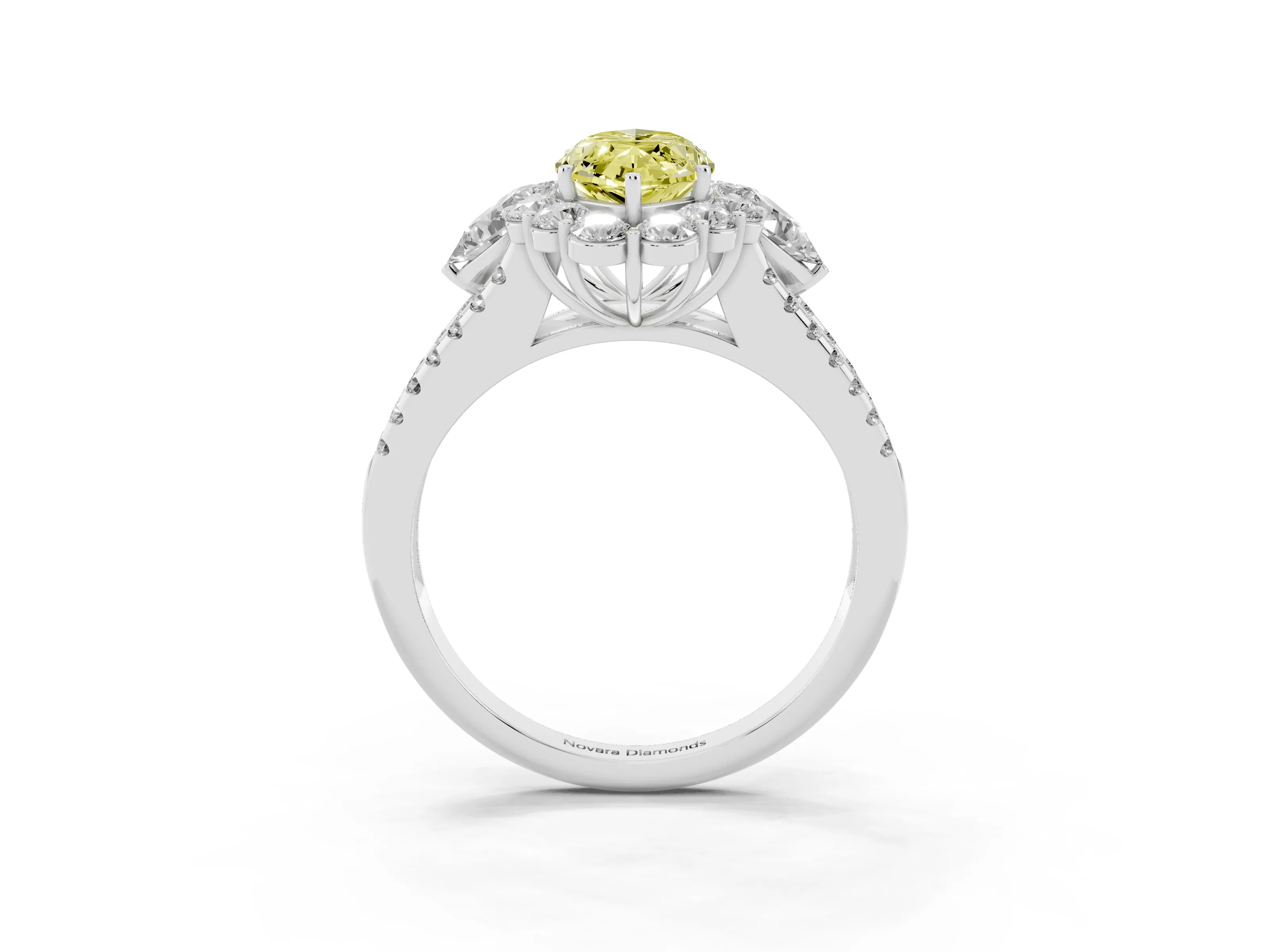 Fancy Yellow Marquise Cut Diamond Halo Split Shank Engagement Ring Set in Platinum with Prong-Held Center Stone
