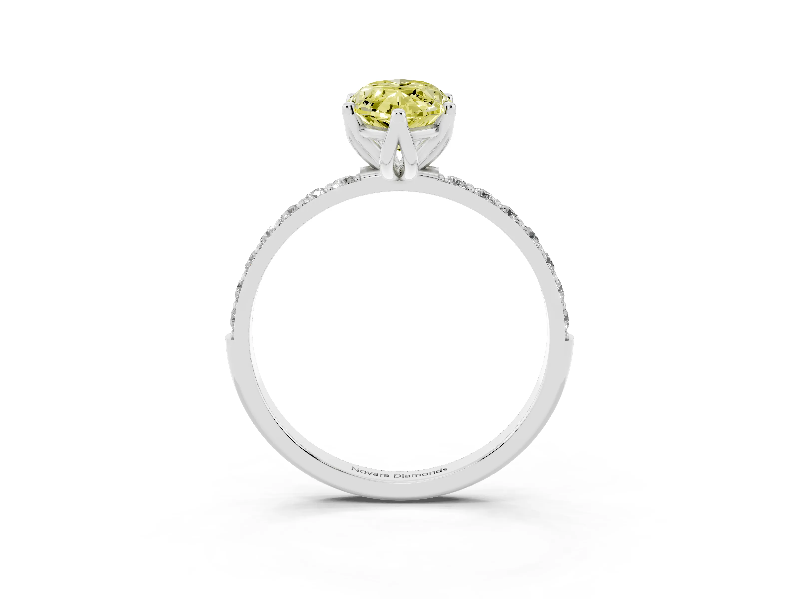 Fancy Yellow Marquise Cut Diamond Solitaire Engagement Ring Set in Silver with Round Pavé Band and Prong Setting