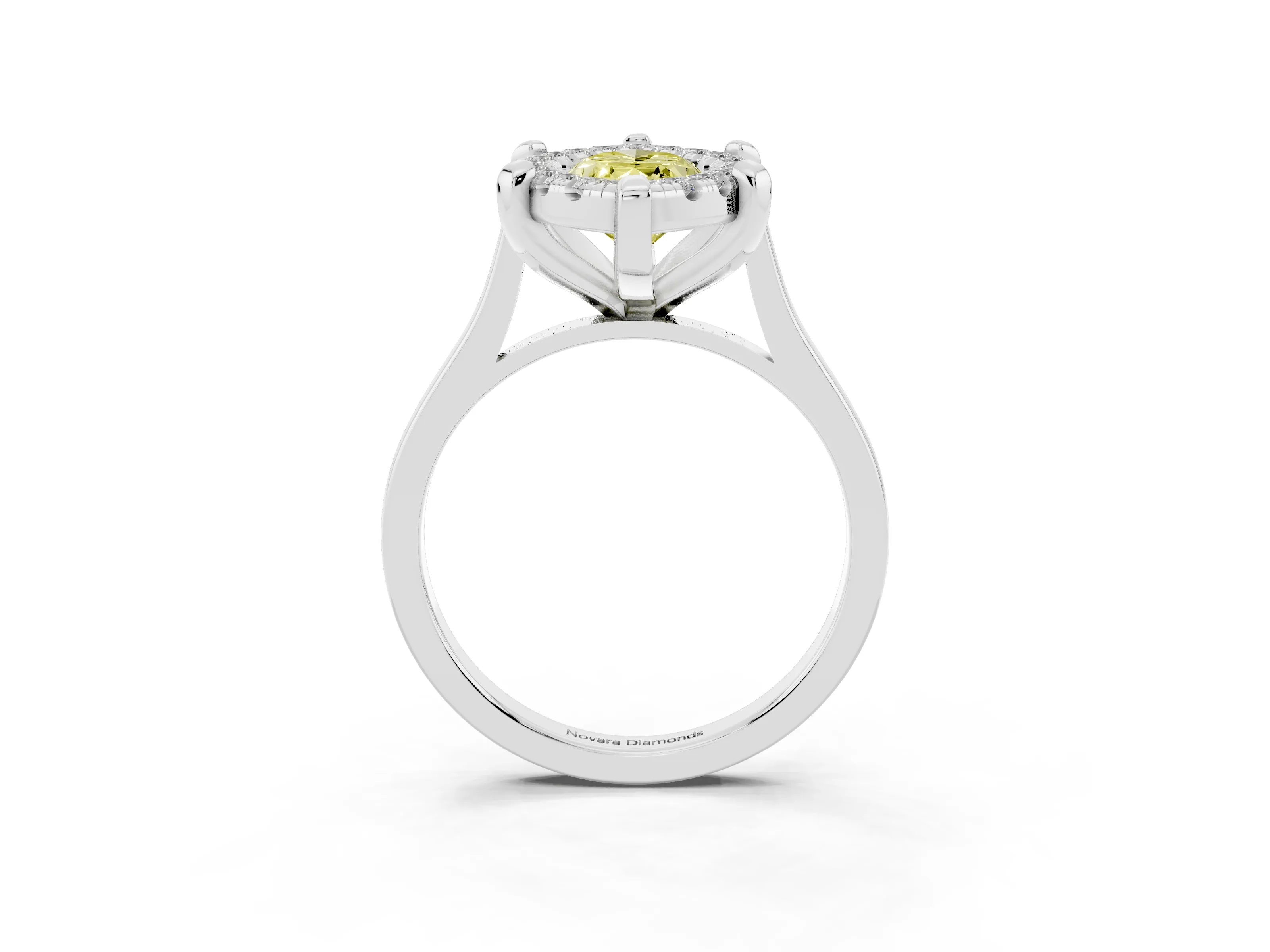 Fancy Yellow Marquise Cut Diamond Cluster Halo Solitaire Ring Set in White gold with Prong Setting