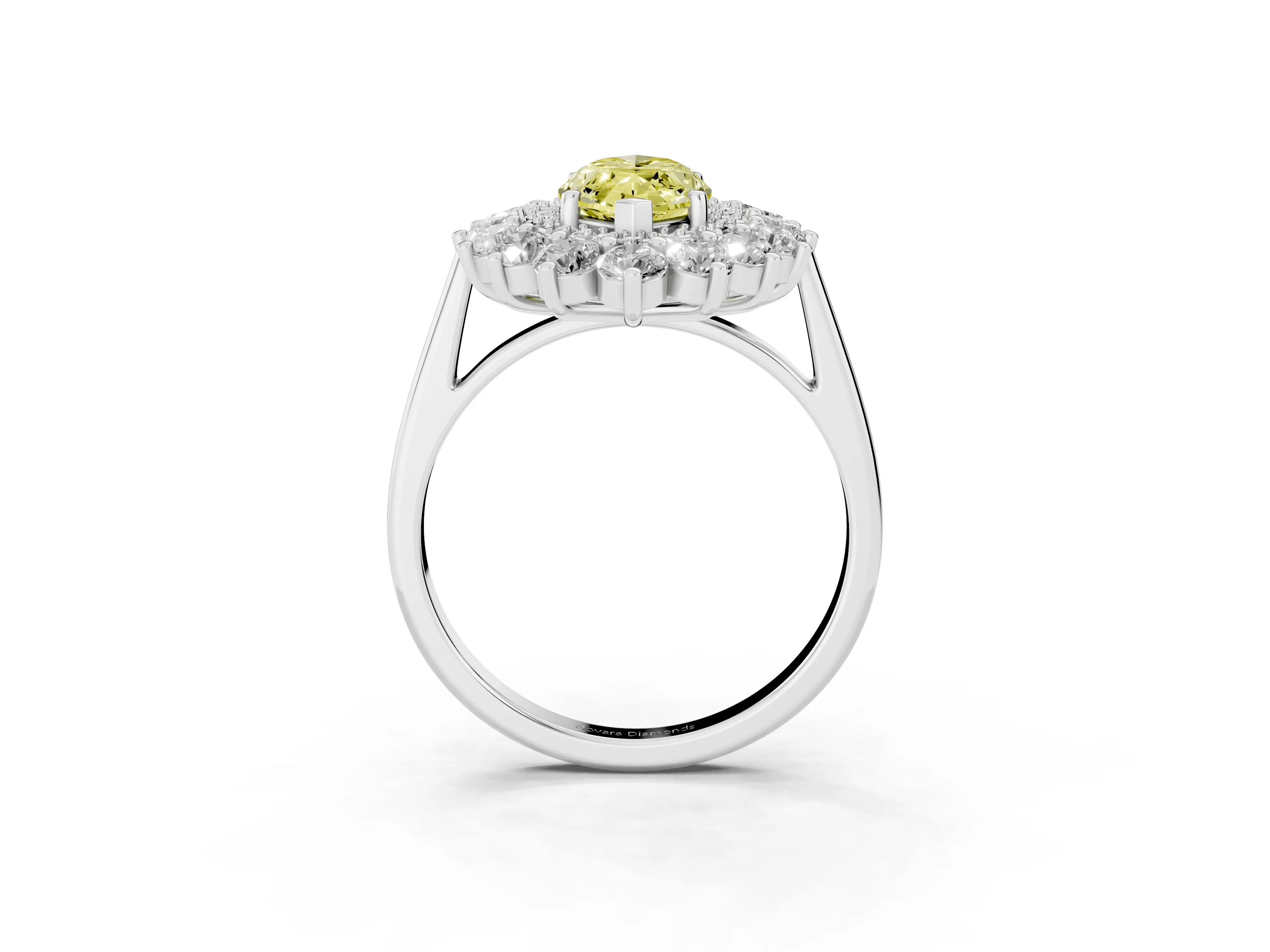 Fancy Yellow Marquise Cut Diamond Floral Double Halo Ring Set in Silver with Round Petals