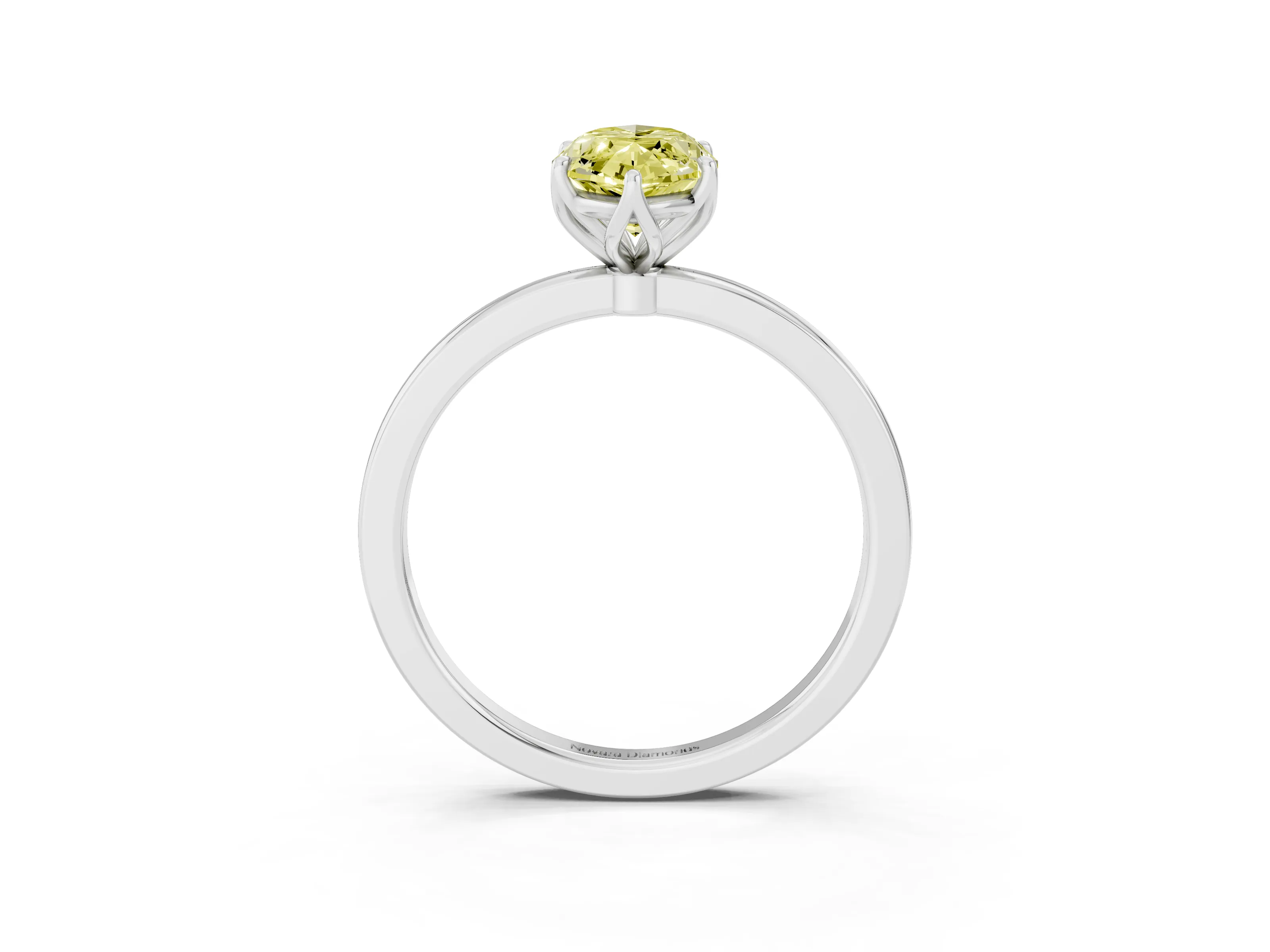 Fancy Yellow Marquise Cut Diamond Solitaire Ring Set in White gold with Prong Setting and Thin Polished Band