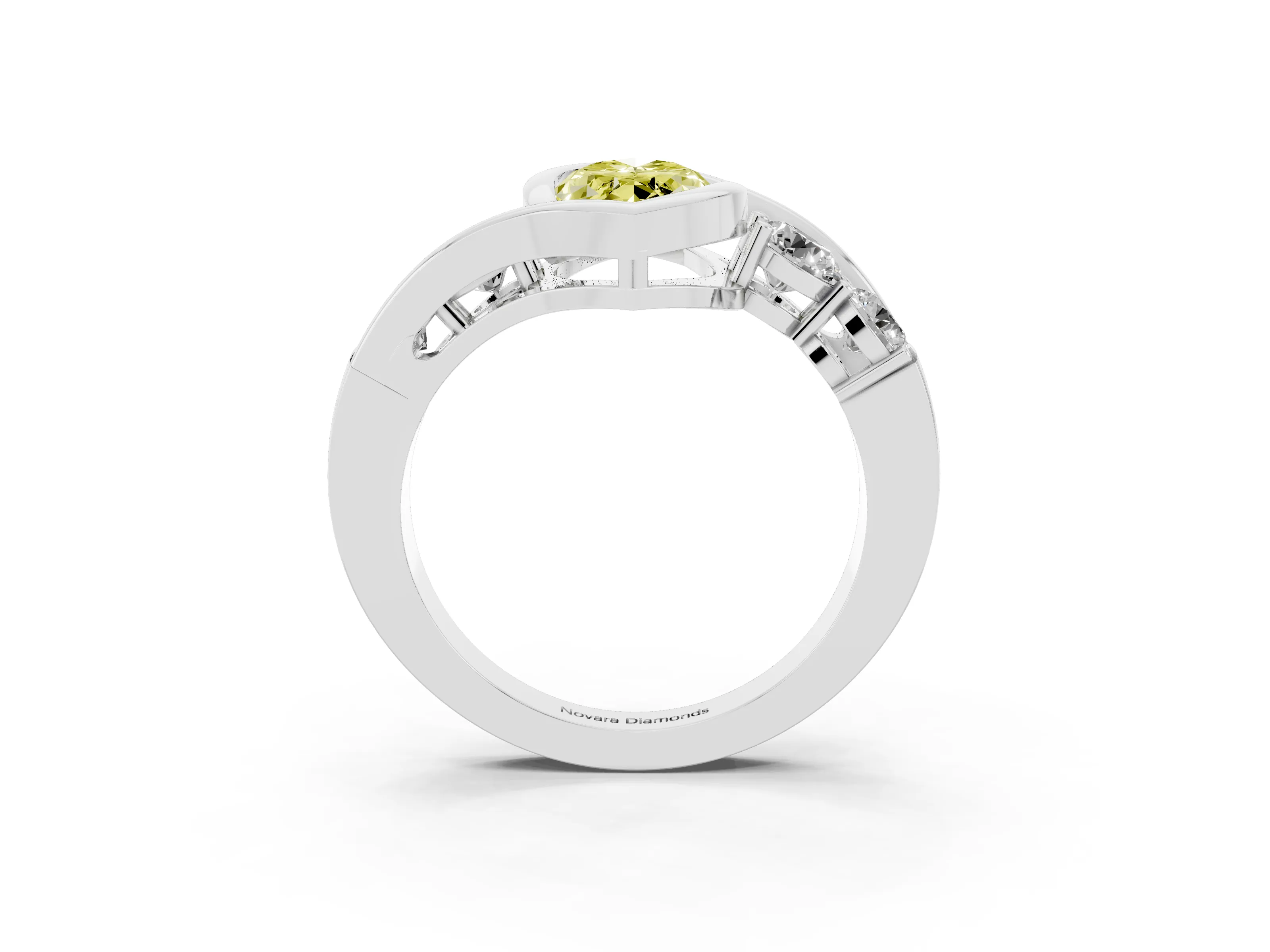 Fancy Yellow Marquise Cut Diamond Bezel Bypass Ring Set in Silver with Round Accents