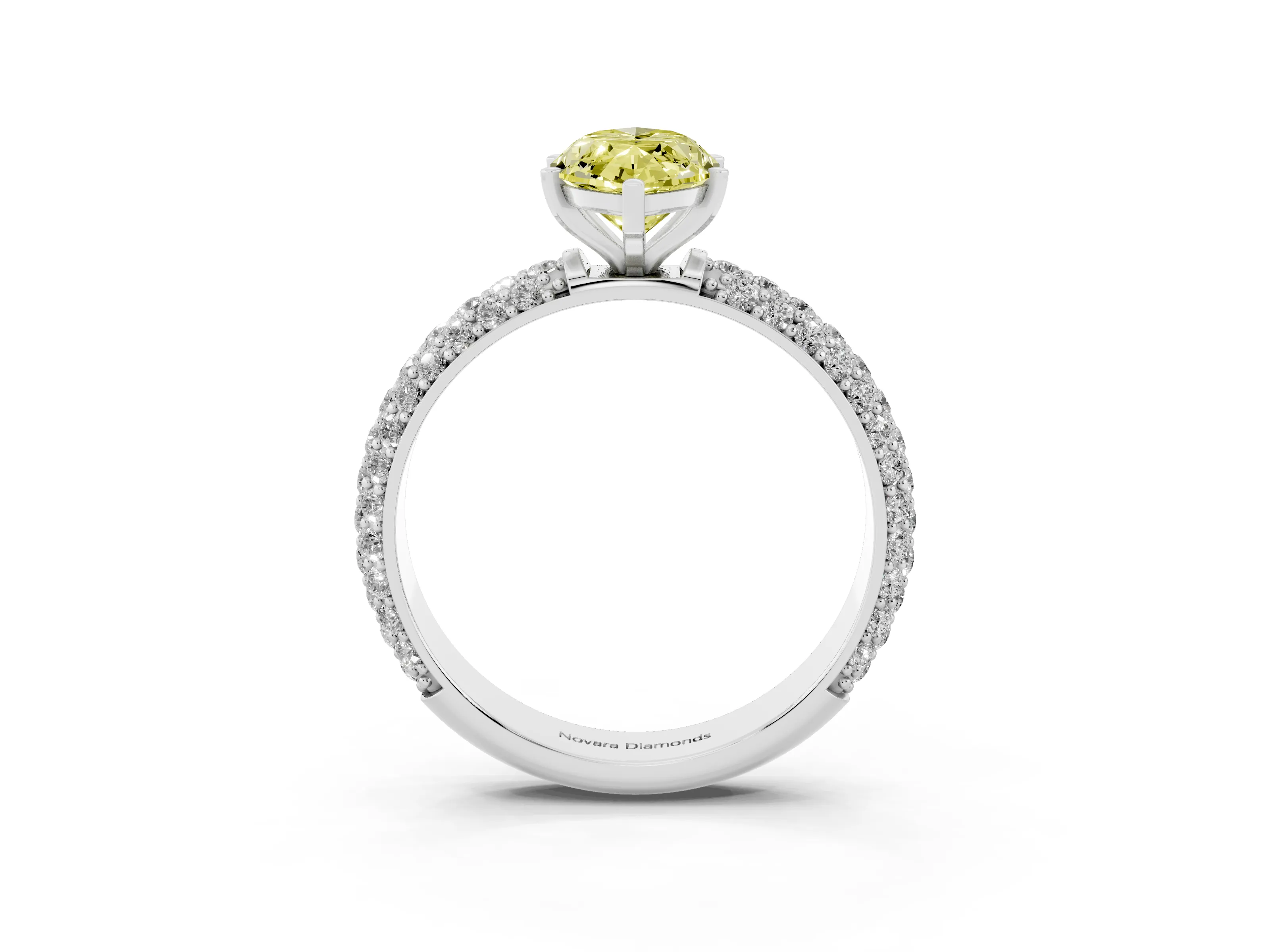 Fancy Yellow Marquise Cut Diamond Solitaire Ring Set in Platinum with Prong Setting and Pavé-Set Band