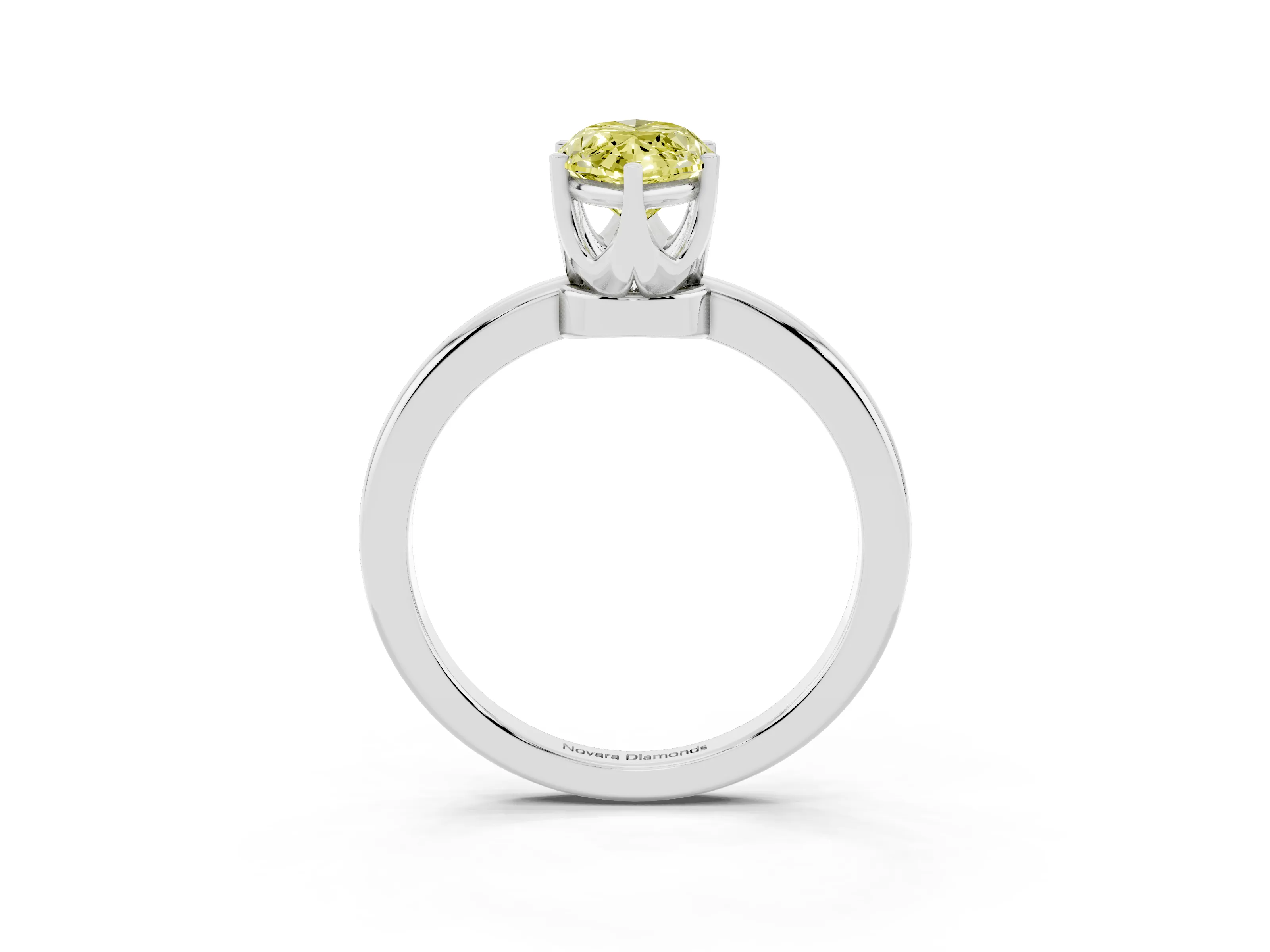 Fancy Yellow Marquise Cut Diamond Solitaire Ring Set in White gold with Raised Prong Setting on a Classic Band