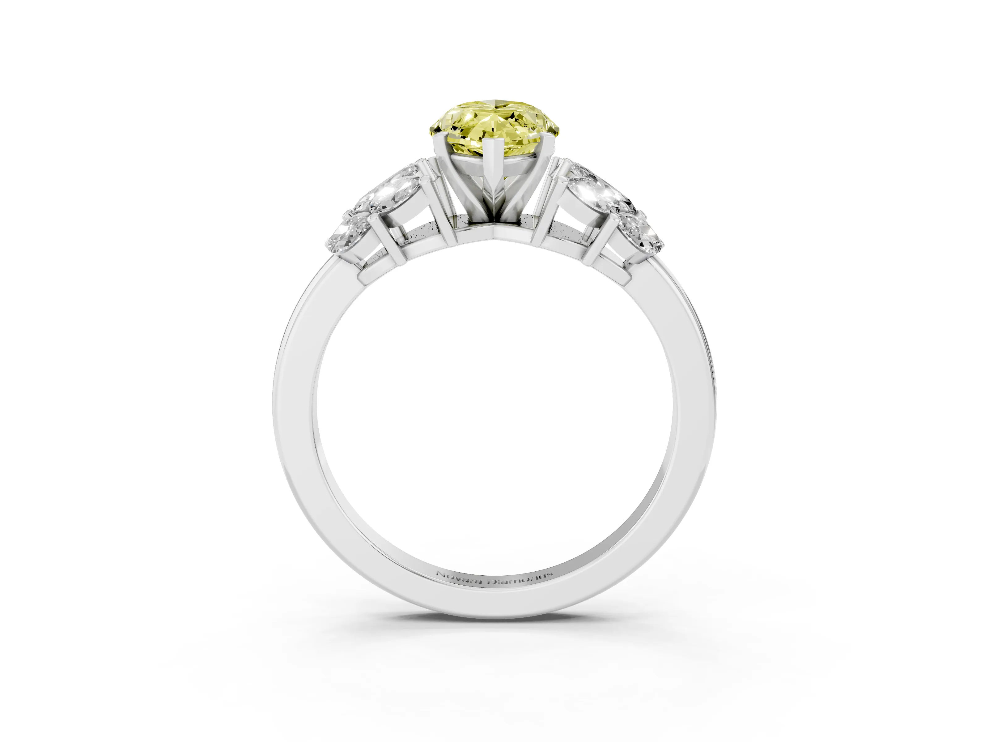 Fancy Yellow Marquise Cut Diamond Cluster Leaf Design Ring Set in Platinum with Prong Setting