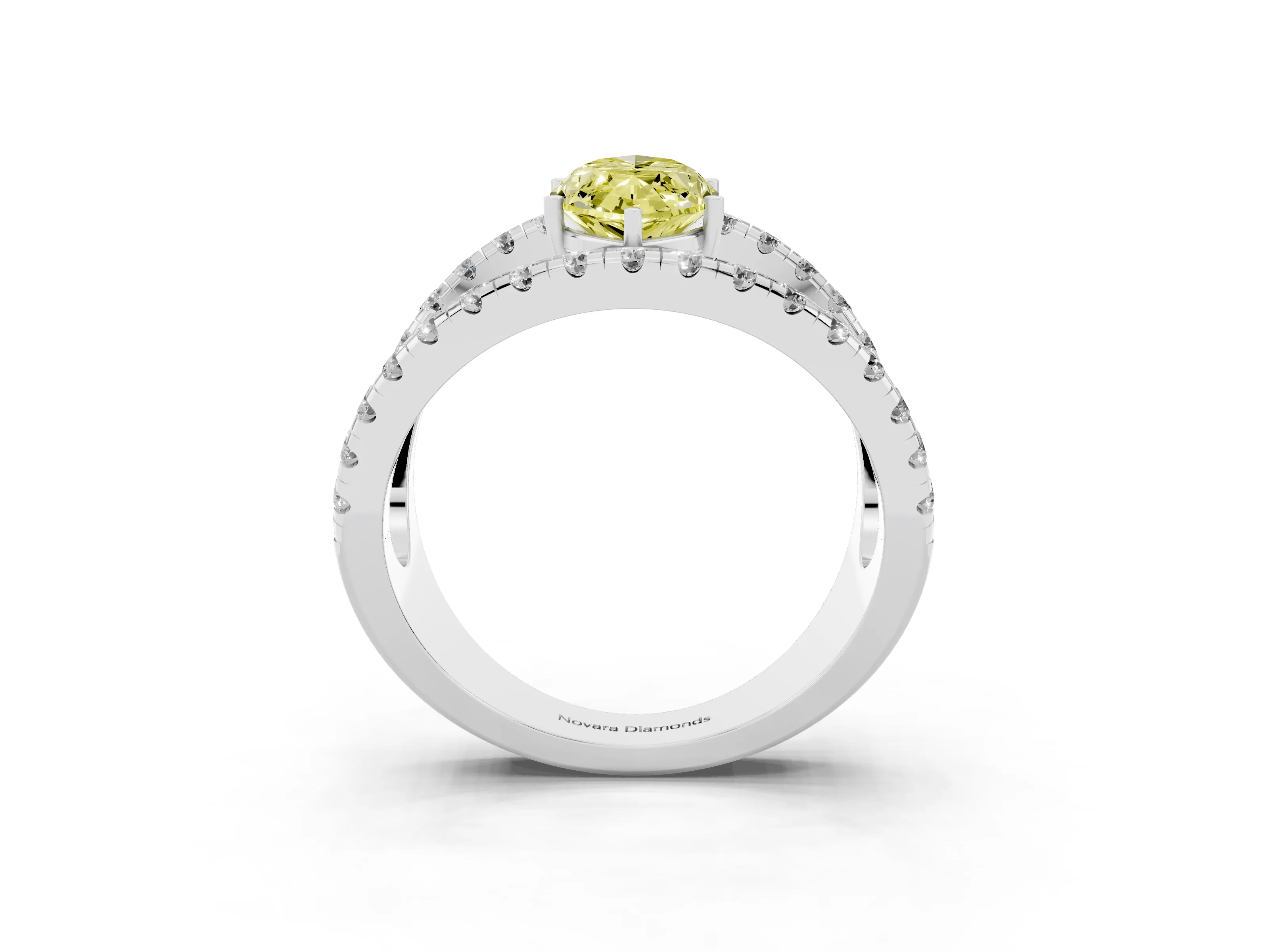 Fancy Yellow Marquise Cut Diamond Split Shank Pavé Solitaire Ring Set in Silver with Open Shank Design