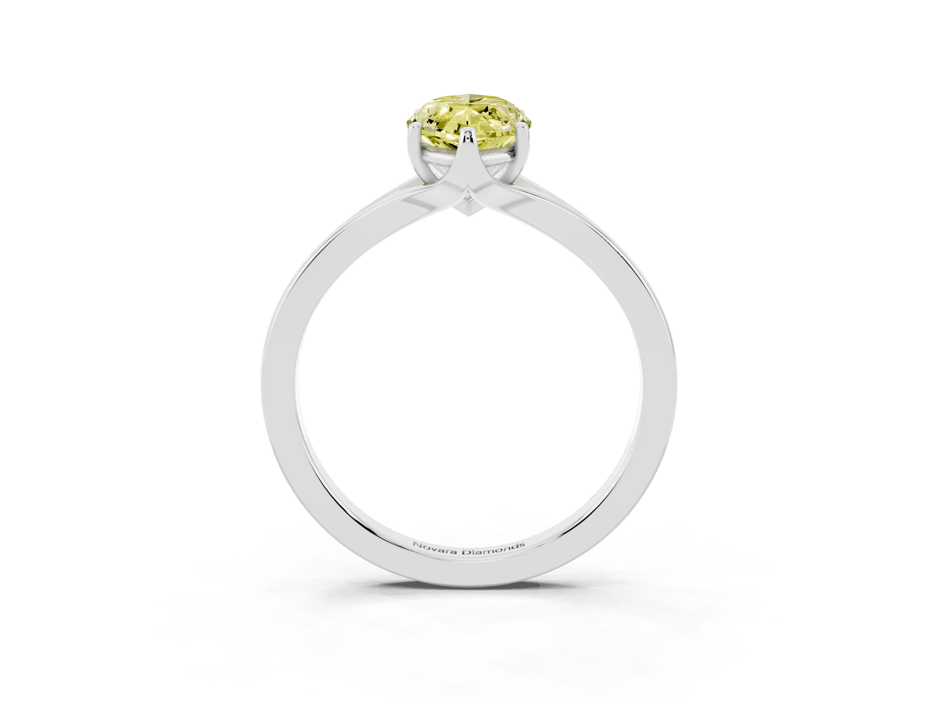 Fancy Yellow Marquise Cut Diamond Solitaire Ring Set in White gold with Polished Tapered Band and Prong Setting