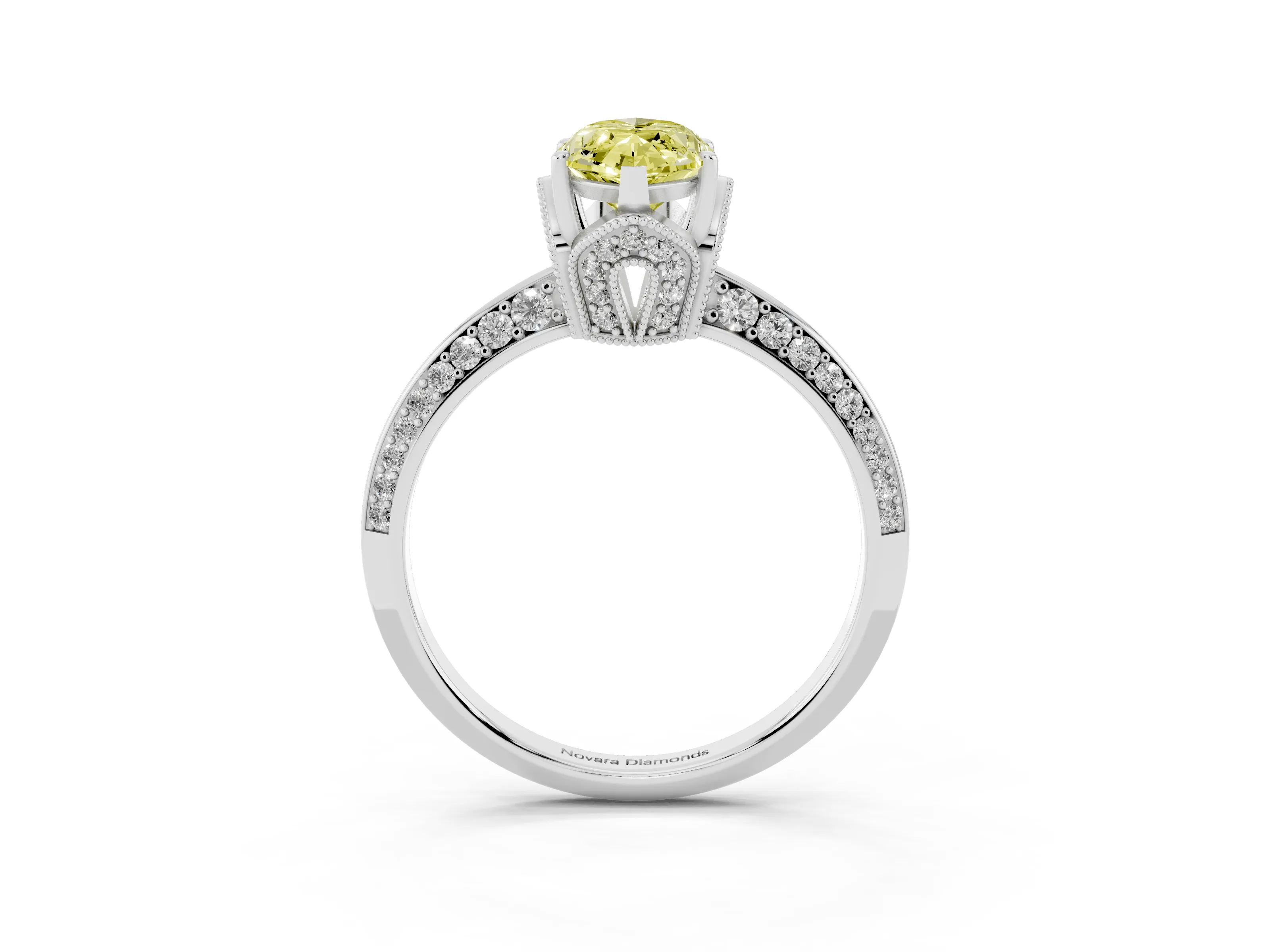 Fancy Yellow Marquise Cut Diamond Solitaire Engagement Ring Set in Silver with Pavé Split Shank and Prong Setting