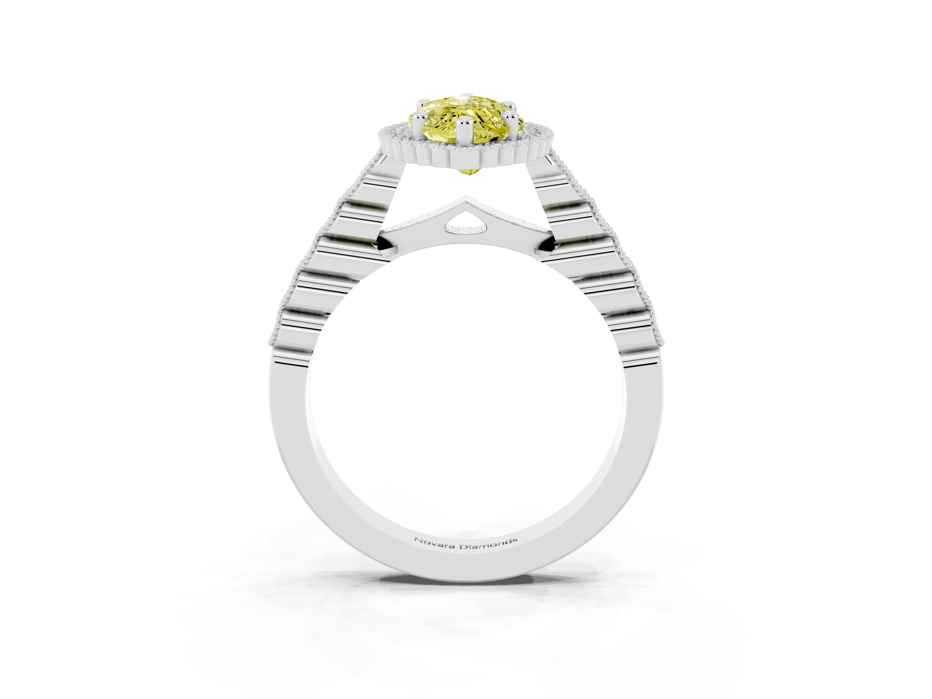 Fancy Yellow Marquise Cut Diamond Halo Ring Set in Silver with Pavé Milgrain Band