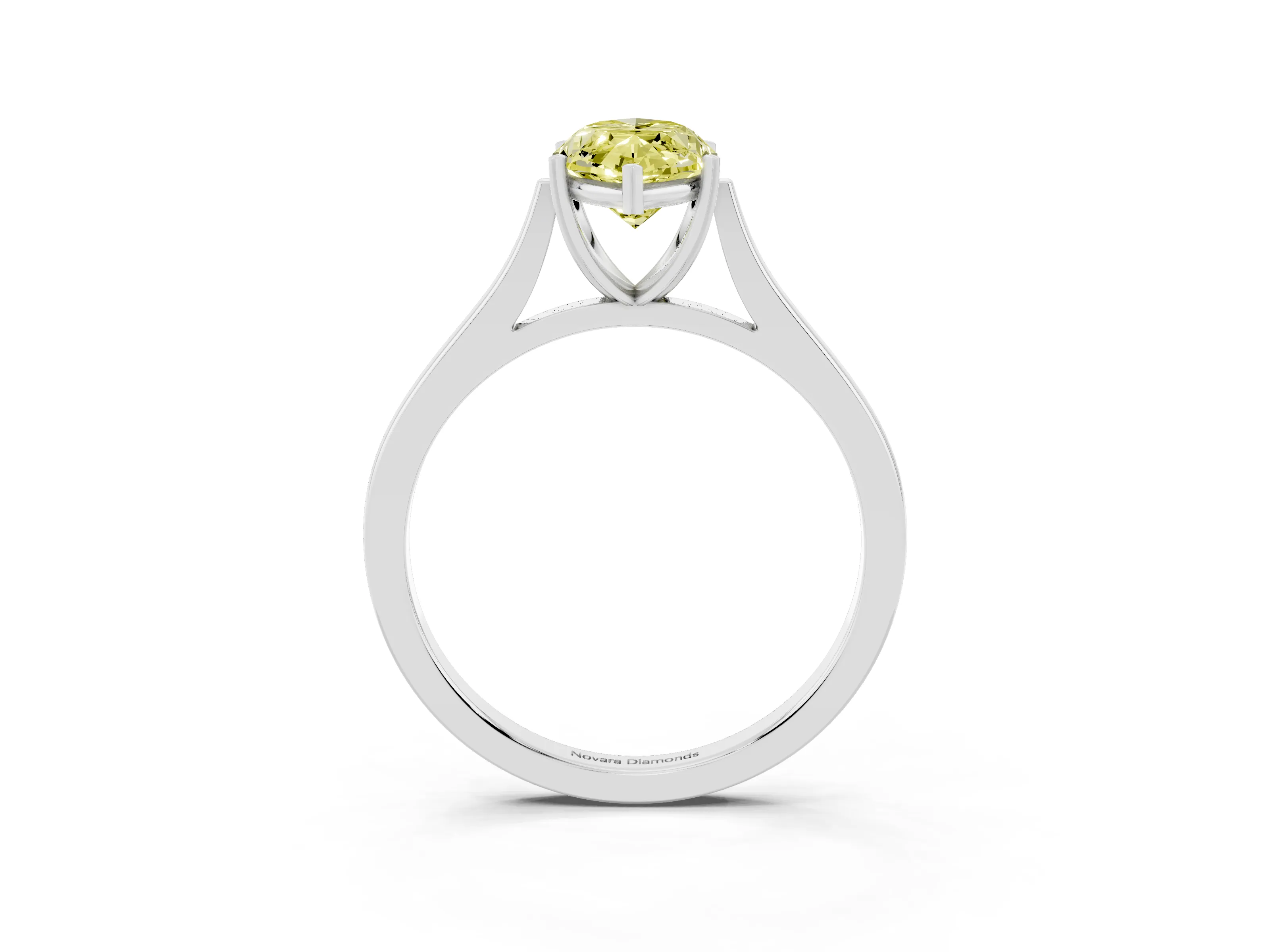 Fancy Yellow Marquise Cut Diamond Solitaire Heart Prong Engagement Ring Set in Silver with Tapered Band
