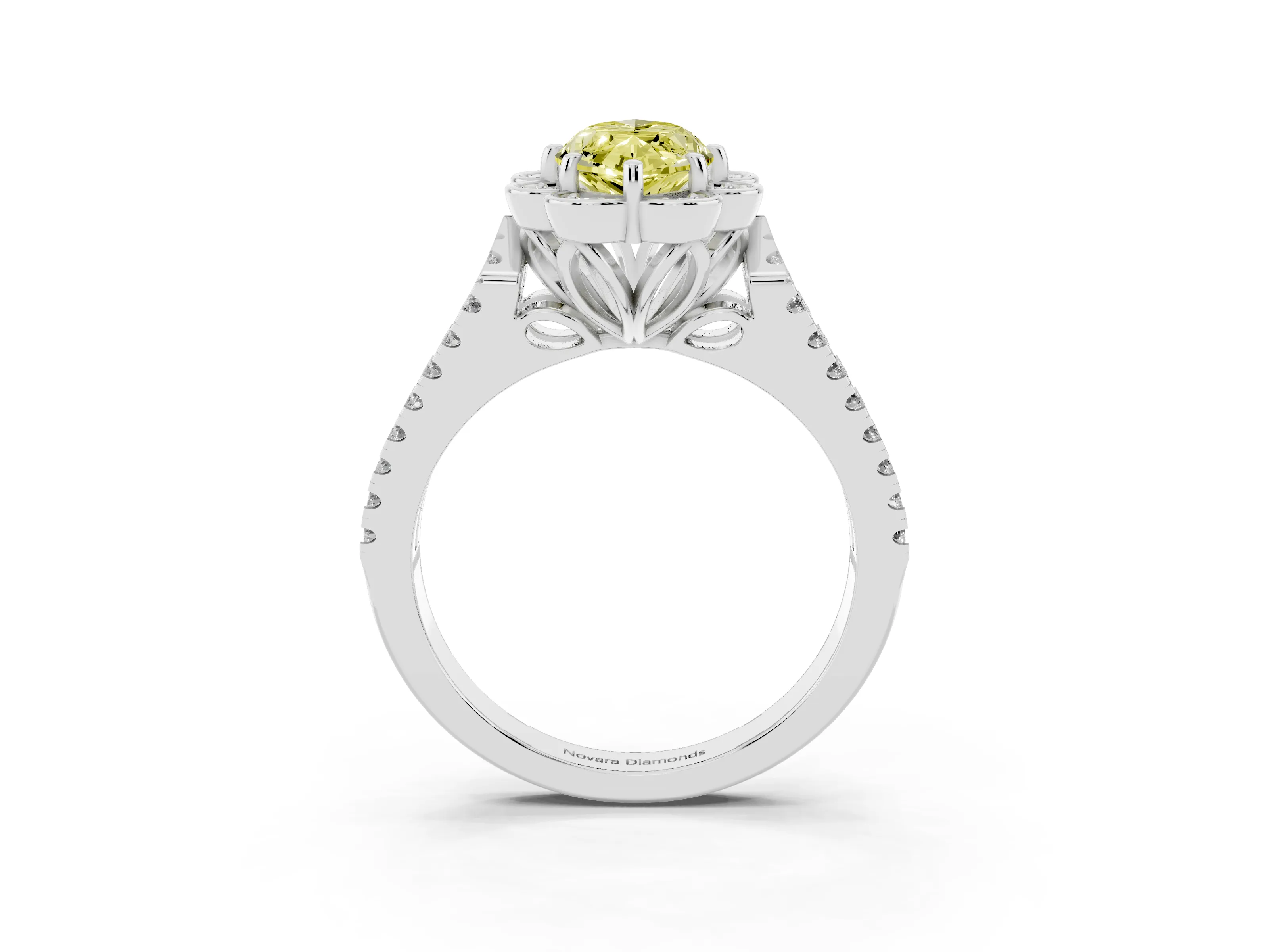 Fancy Yellow Marquise Cut Diamond Floral Halo Split Shank Engagement Ring Set in Silver with Pavé Shank