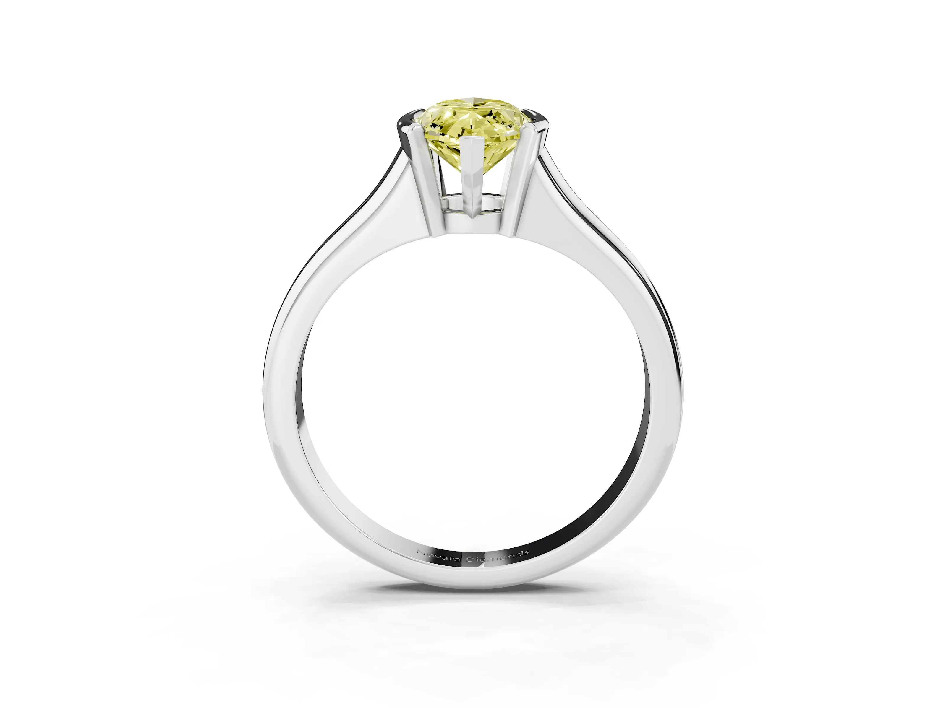 Fancy Yellow Marquise Cut Diamond Solitaire Tension Set Ring Set in White gold with Split Shank Band