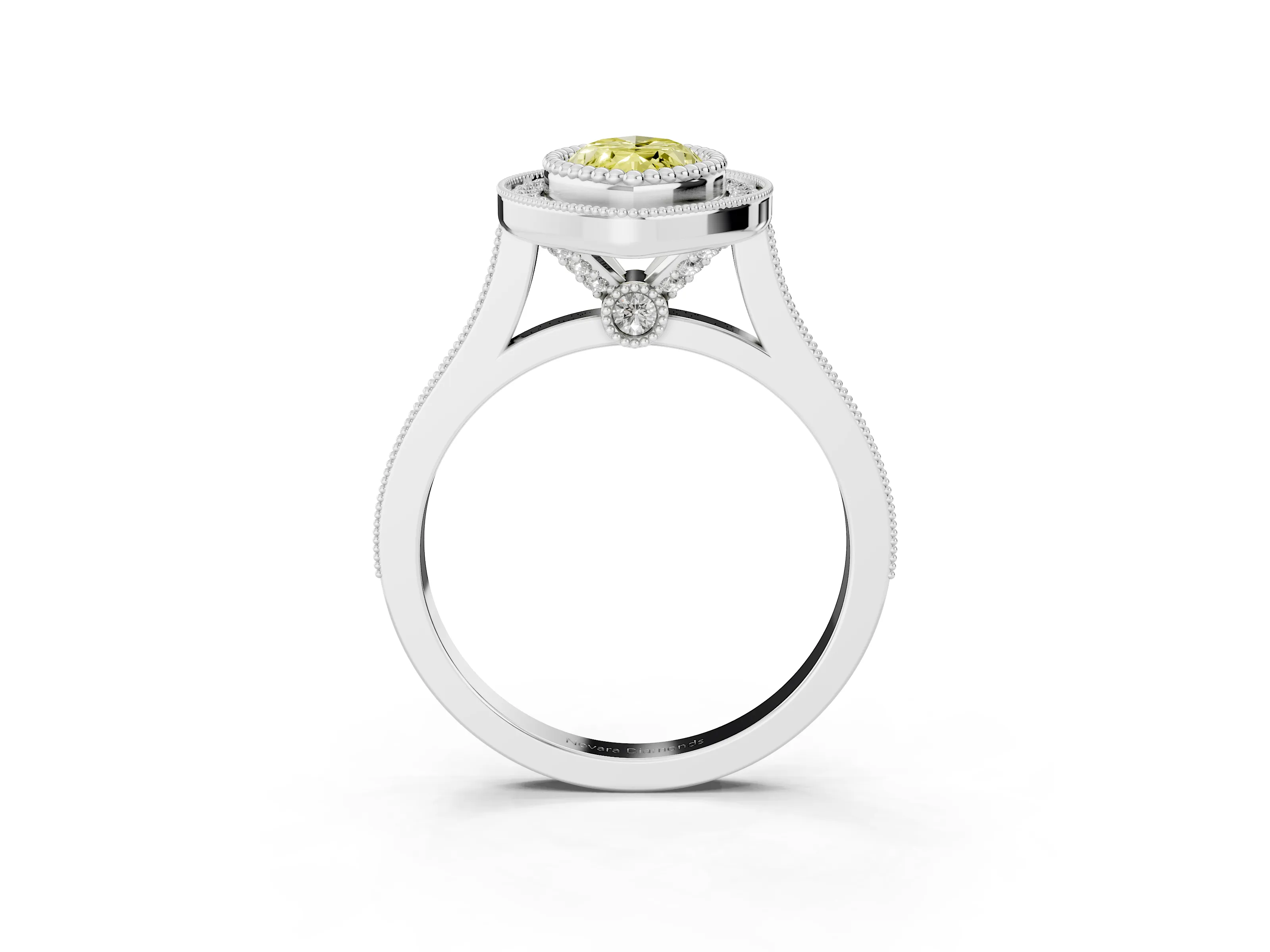 Fancy Yellow Marquise Cut Diamond Halo Ring Set in Silver with Milgrain Frame and Pavé Band