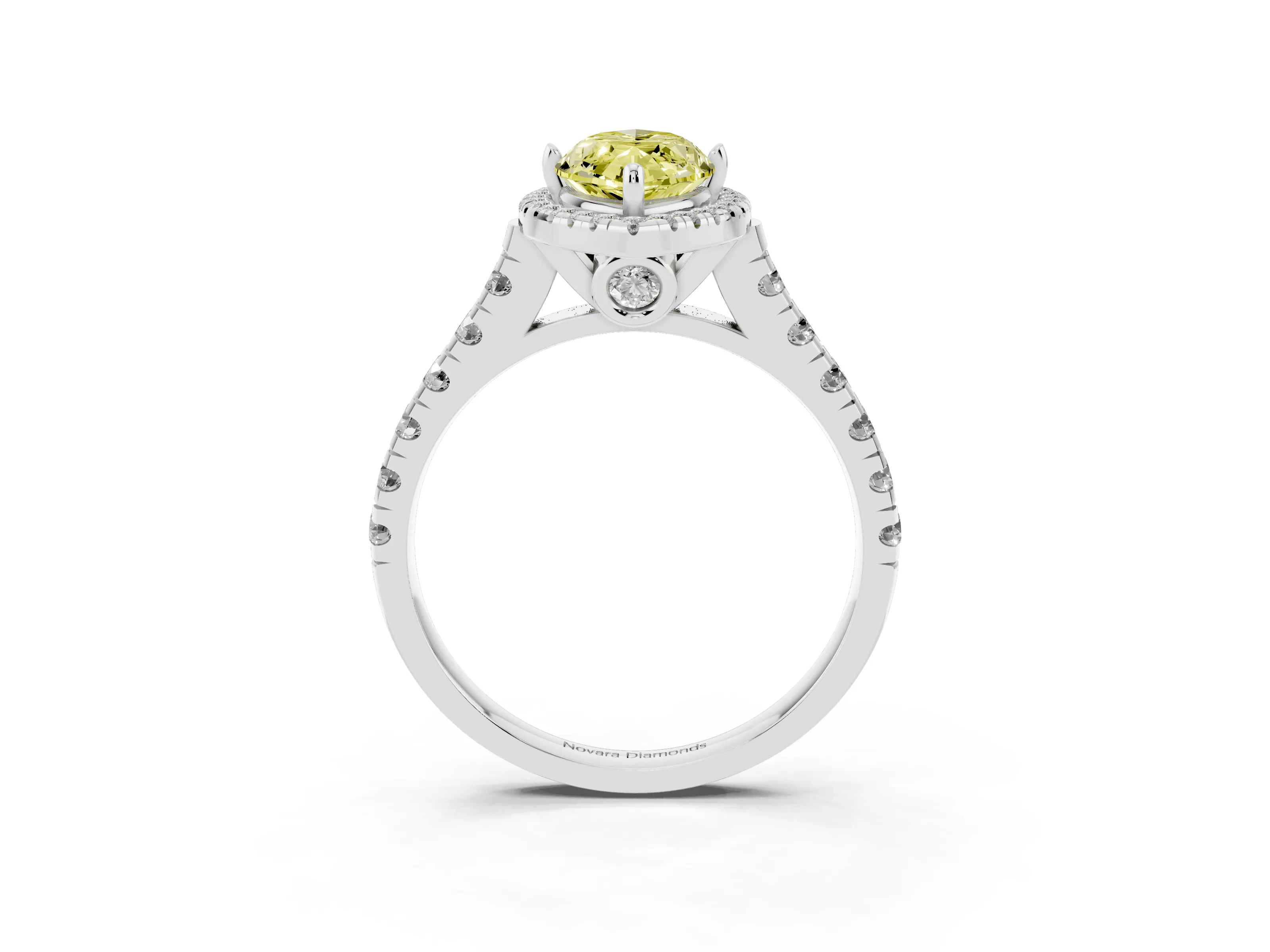 Fancy Yellow Marquise Cut Diamond Halo Engagement Ring Set in Platinum with Pavé Band and Prong-Set Center