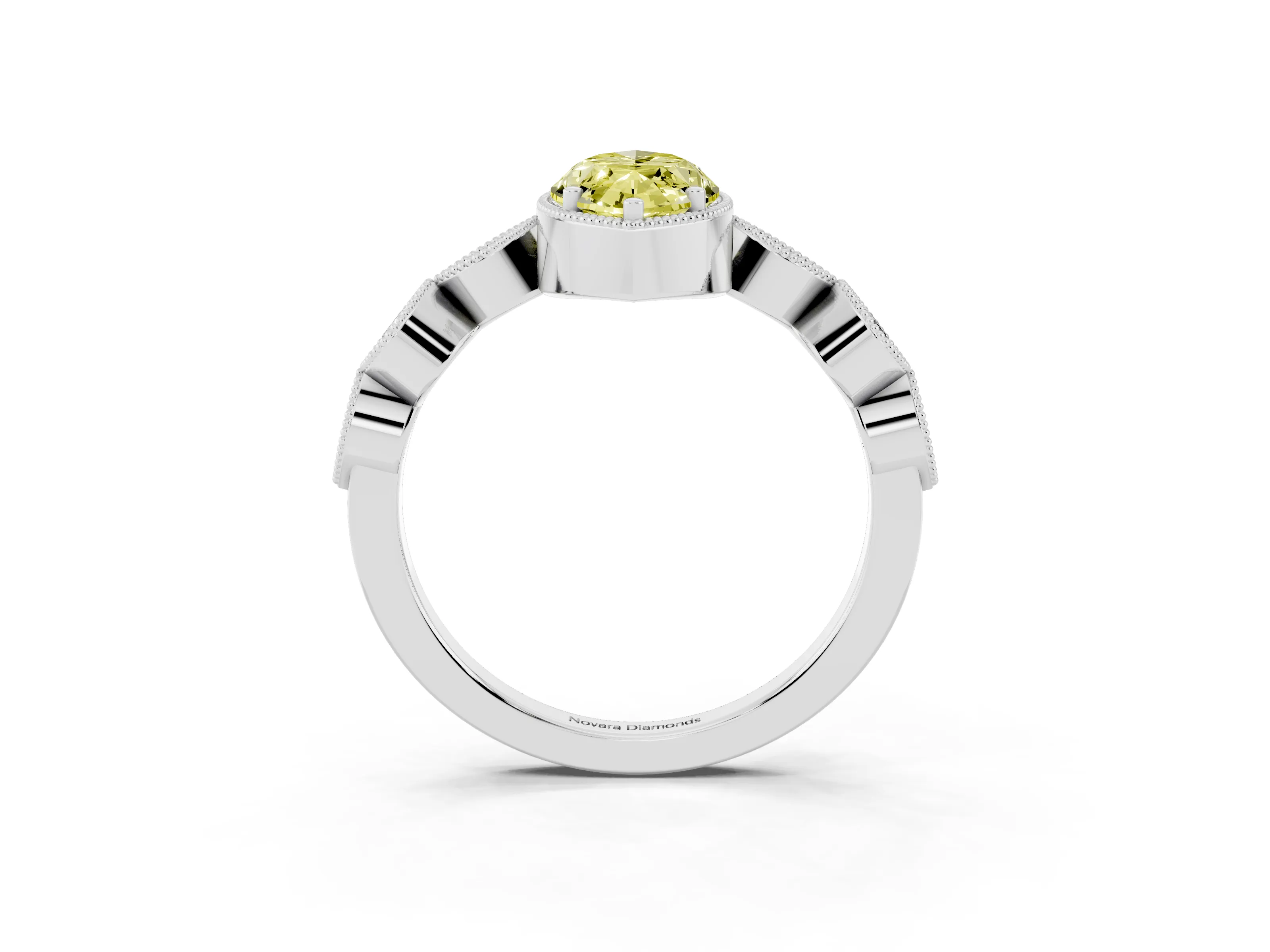 Fancy Yellow Marquise Cut Diamond Vintage-Inspired Milgrain Ring Set in Silver with Marquise Stations of Round Accents