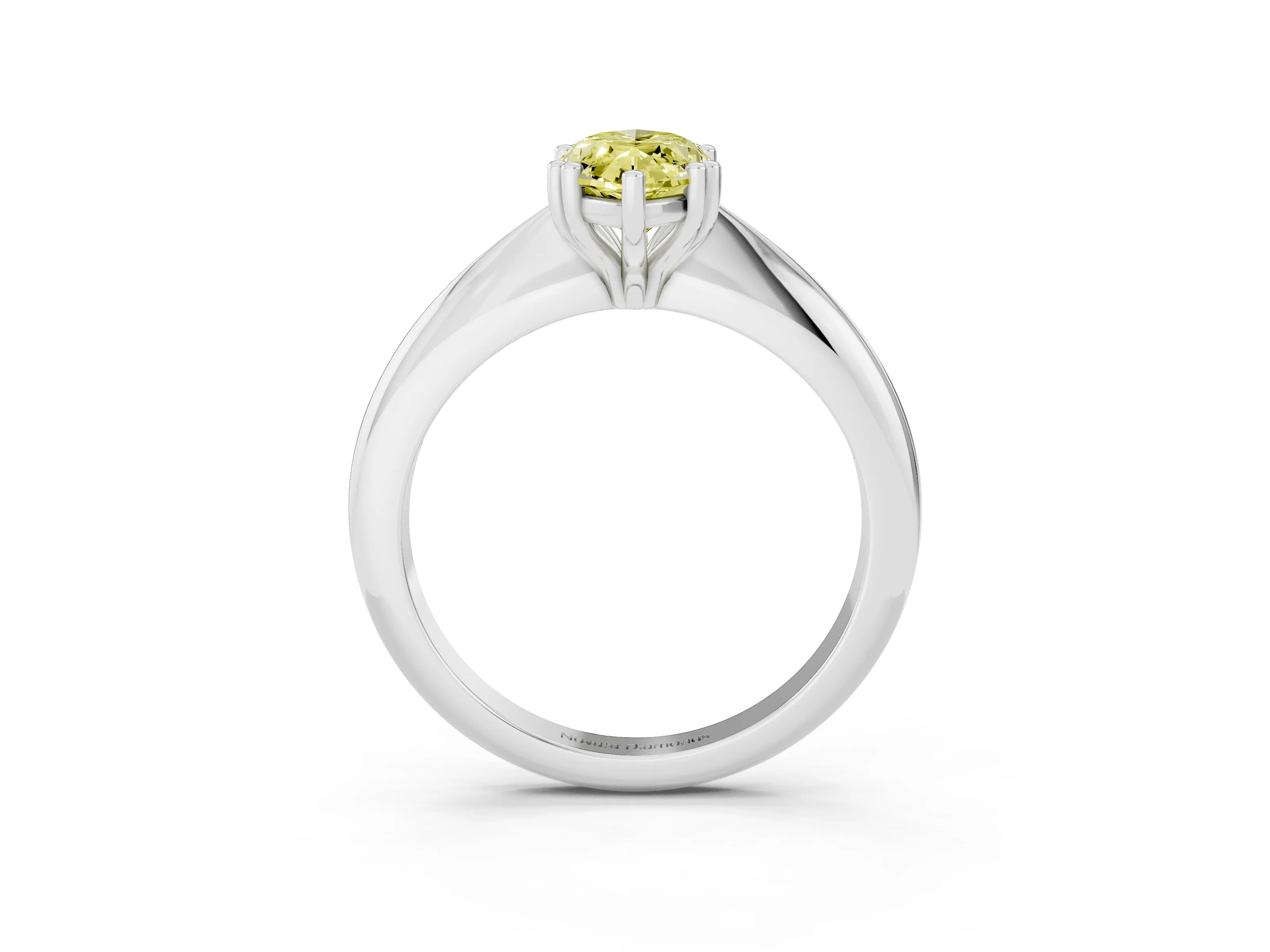 Fancy Yellow Marquise Cut Diamond Solitaire Engagement Ring Set in Platinum with Tapered Band and Prong Setting