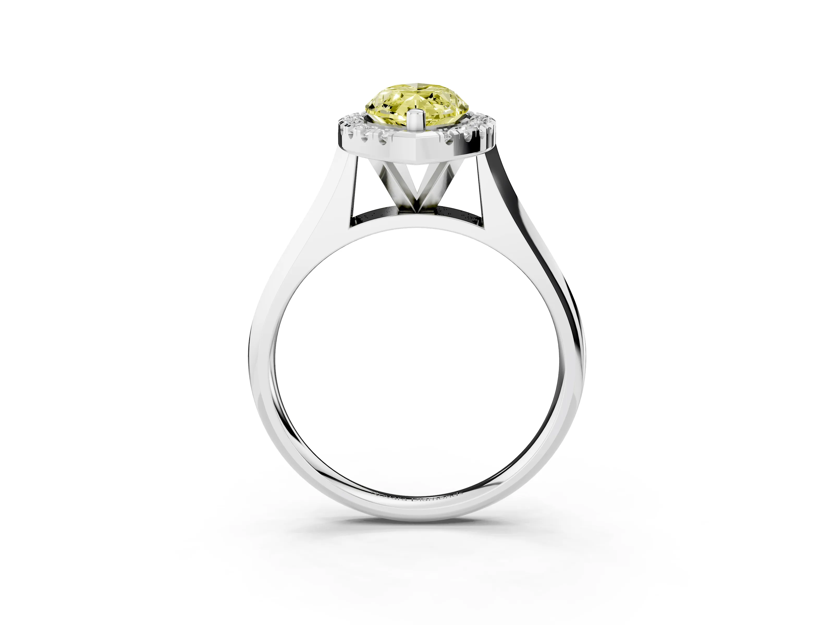 Fancy Yellow Marquise Cut Diamond Halo Solitaire Engagement Ring Set in White gold with Square Band and Prong Setting