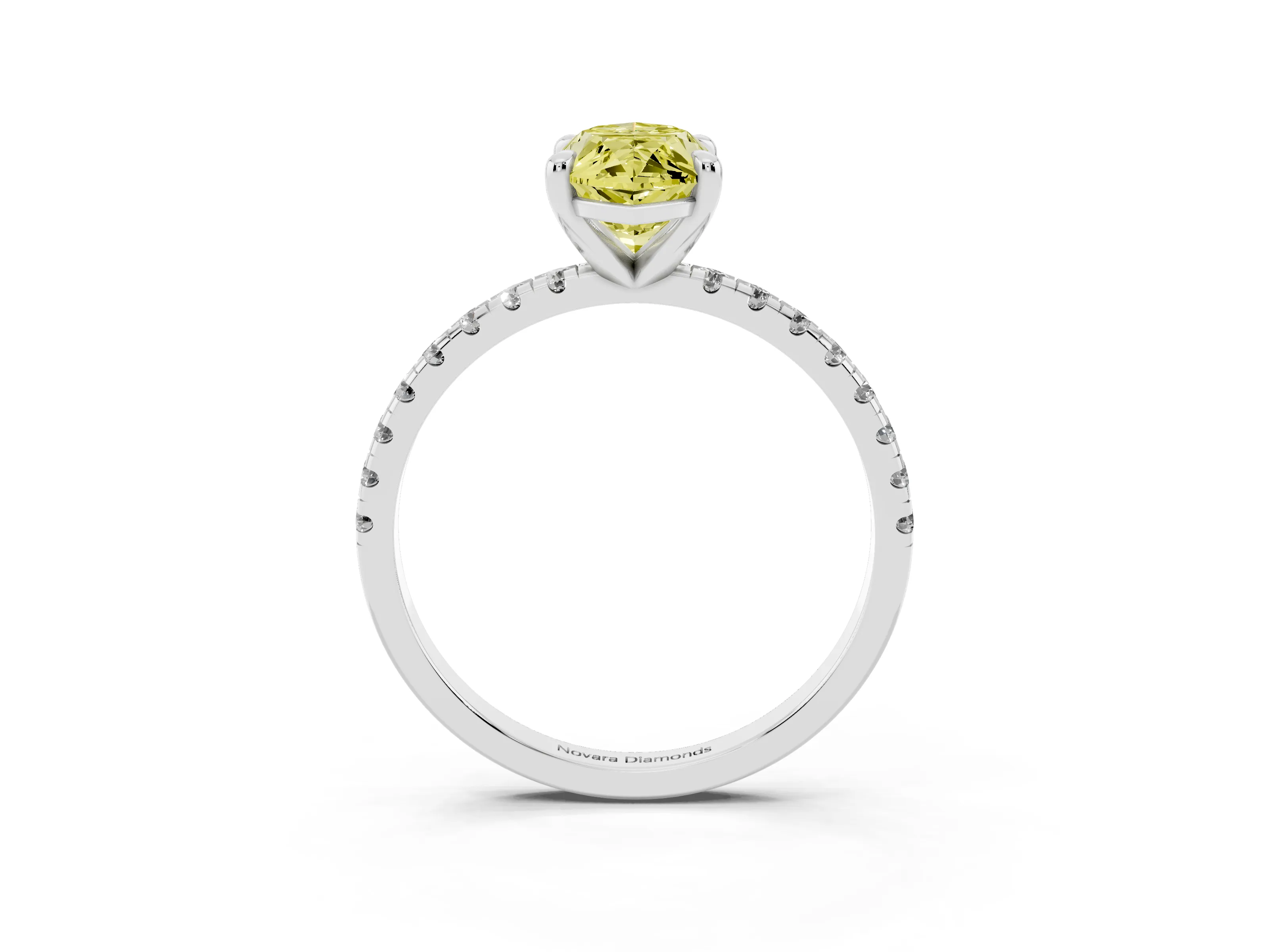 Fancy Yellow Marquise Cut Diamond Brilliant Solitaire Ring Set in White gold with Pavé Band and Prong Setting