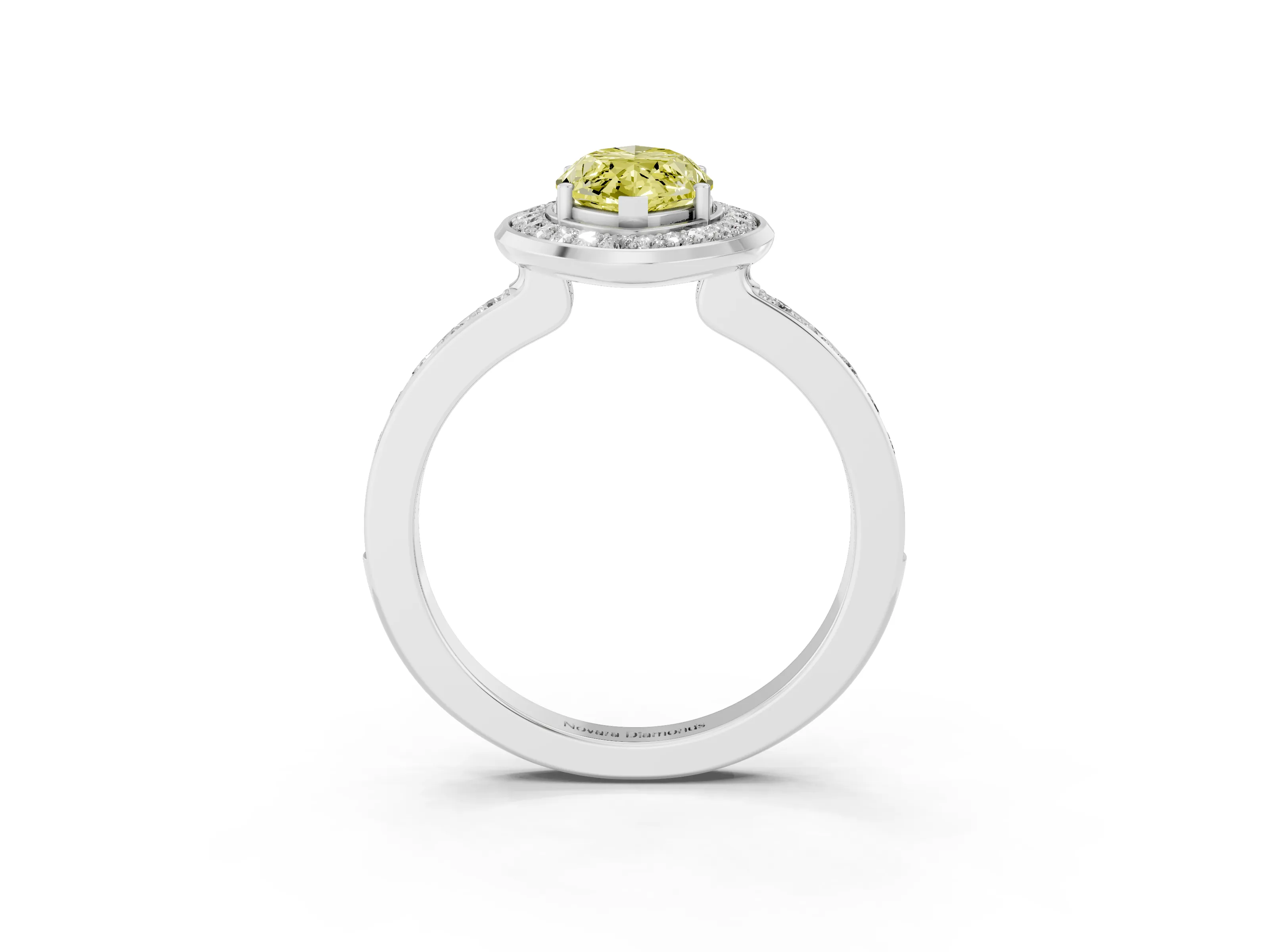 Fancy Yellow Marquise Cut Diamond Halo Ring Set in Silver with Bezel Frame and Pavé Band